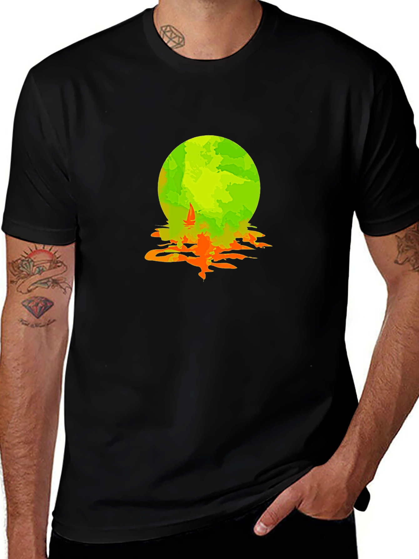Graphic Tee: Moonlit Sailboat Design
