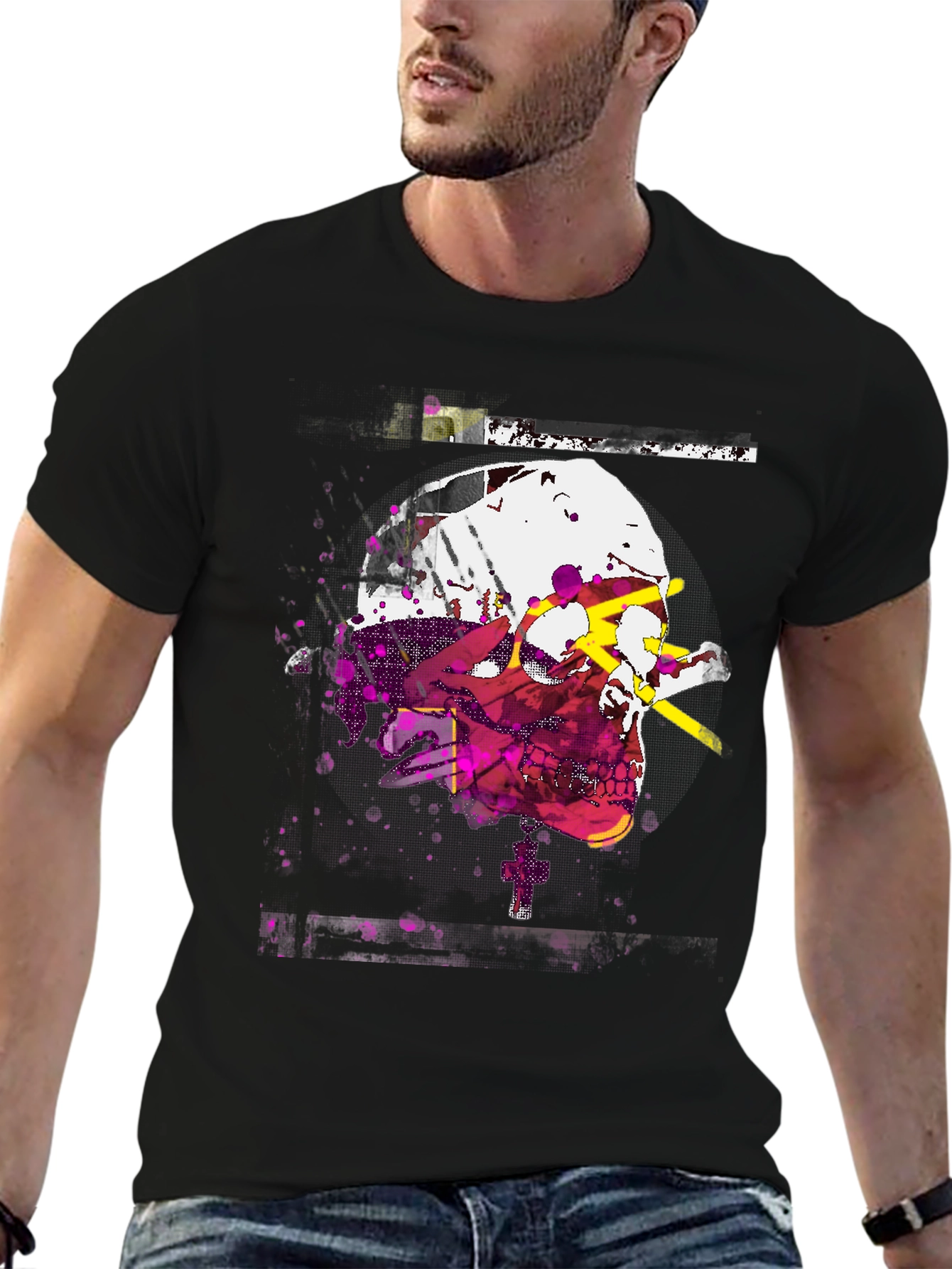 Edgy Skull Graphic Tee - Mens Black T-Shirt