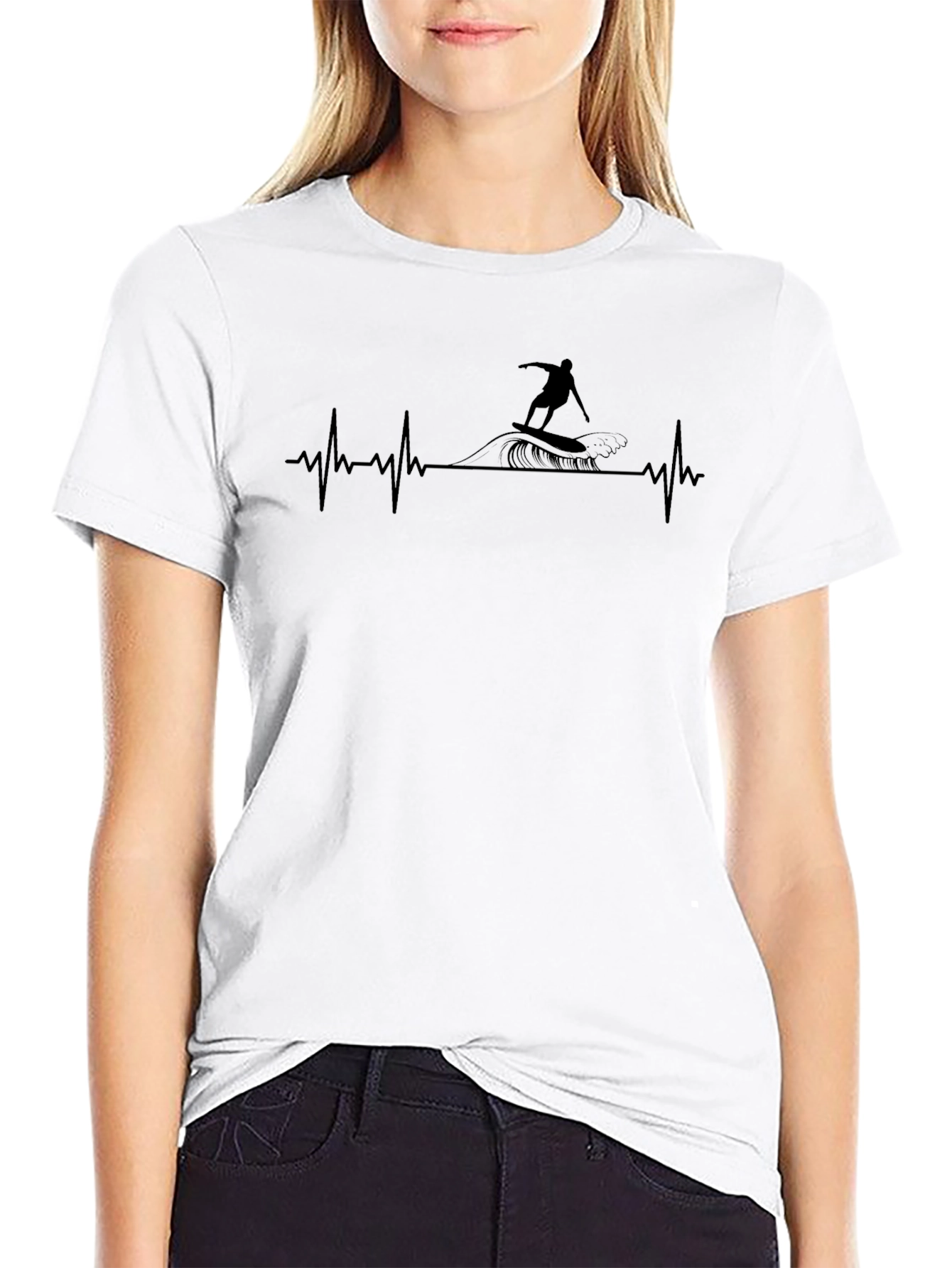 Surfing Heartbeat Graphic Tee - Black