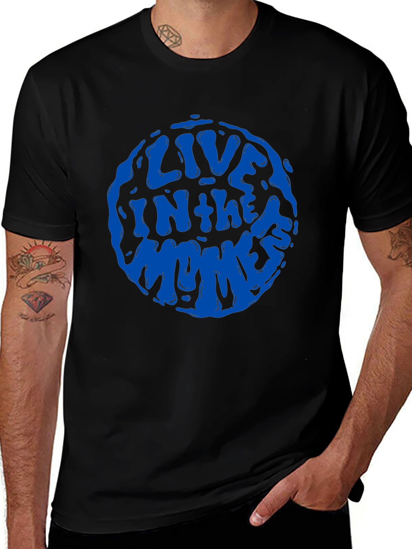 Live in the Monks T-Shirt - Groovy Blue Design