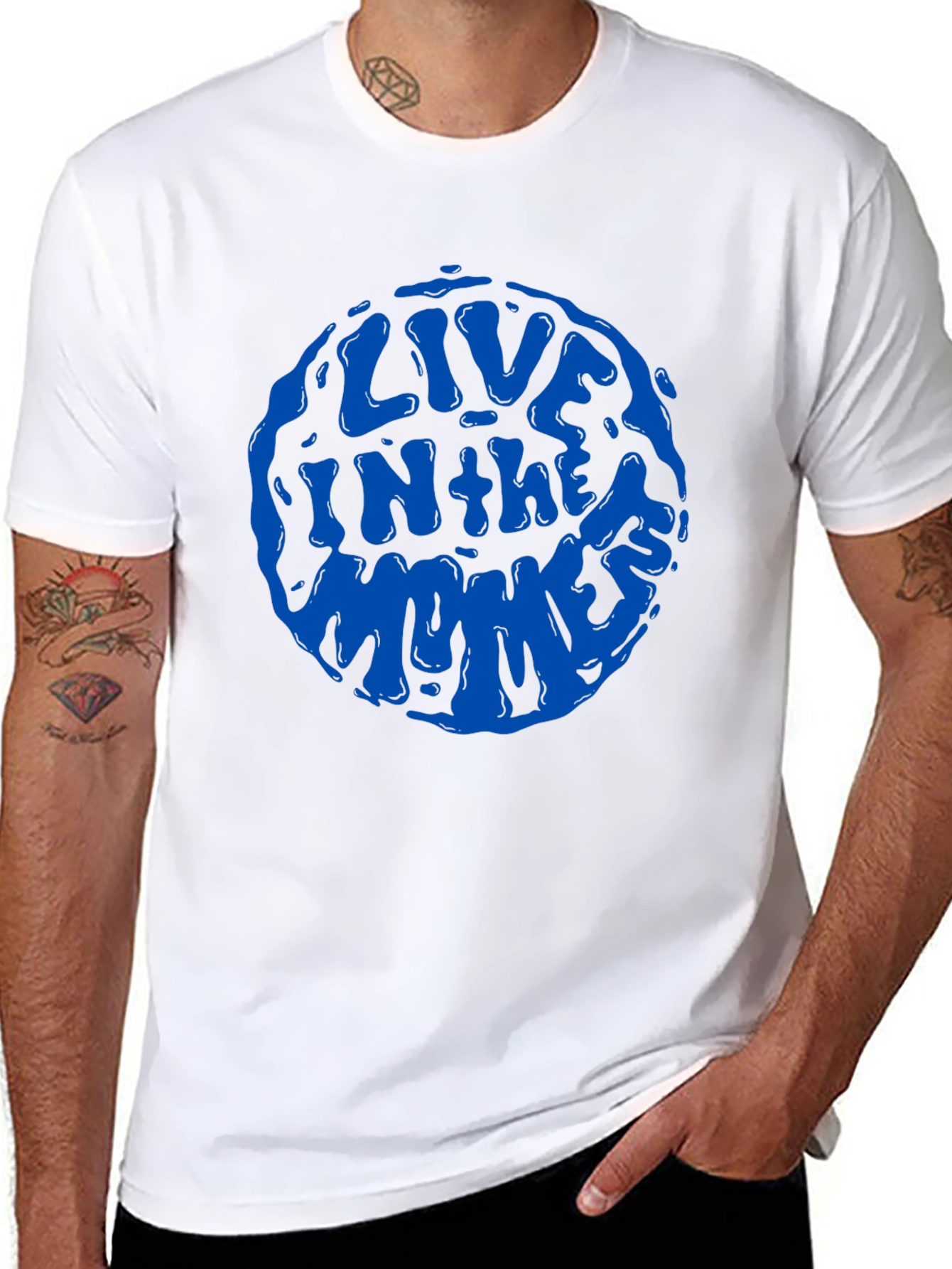 Live in the Monks T-Shirt - Groovy Blue Design