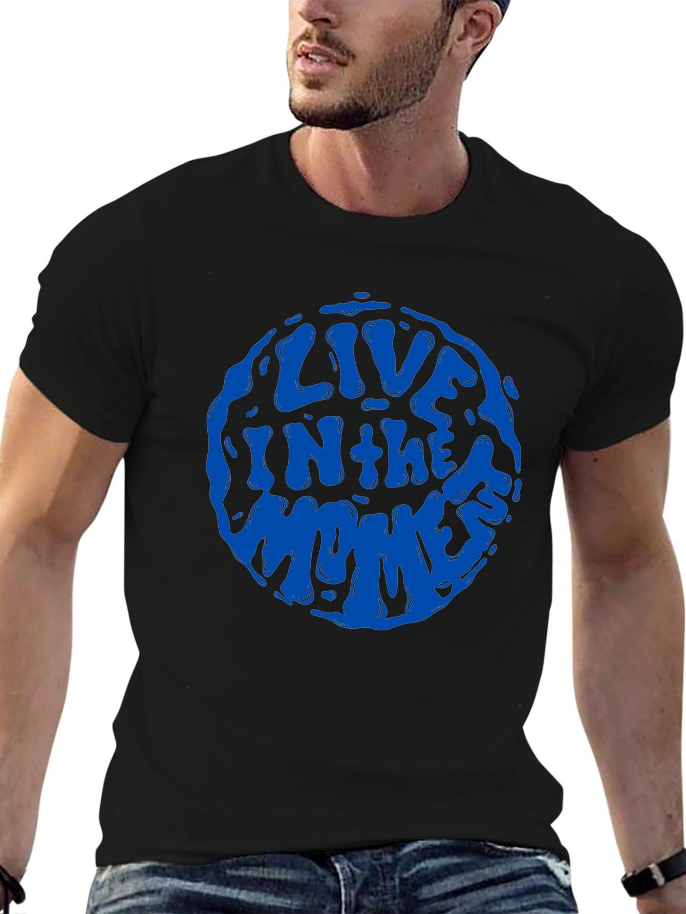 Live in the Monks T-Shirt - Groovy Blue Design