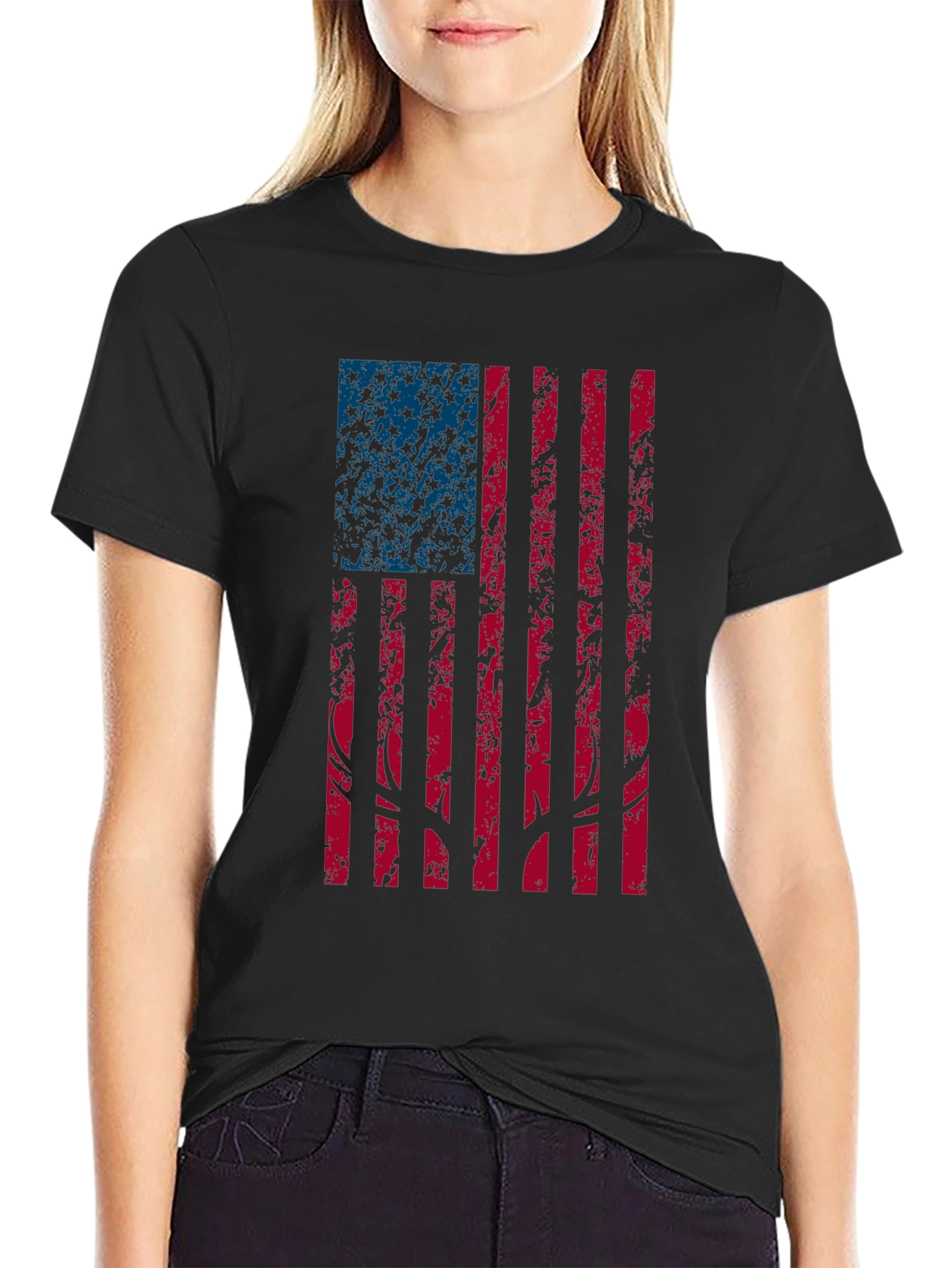 American Flag Deer Antler Graphic Tee - Black