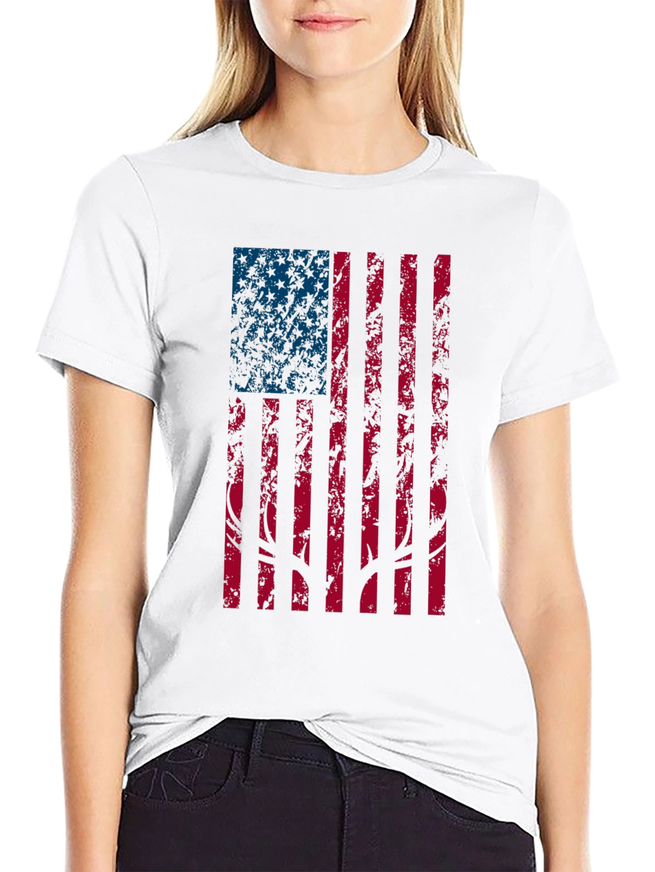 American Flag Deer Antler Graphic Tee - Black