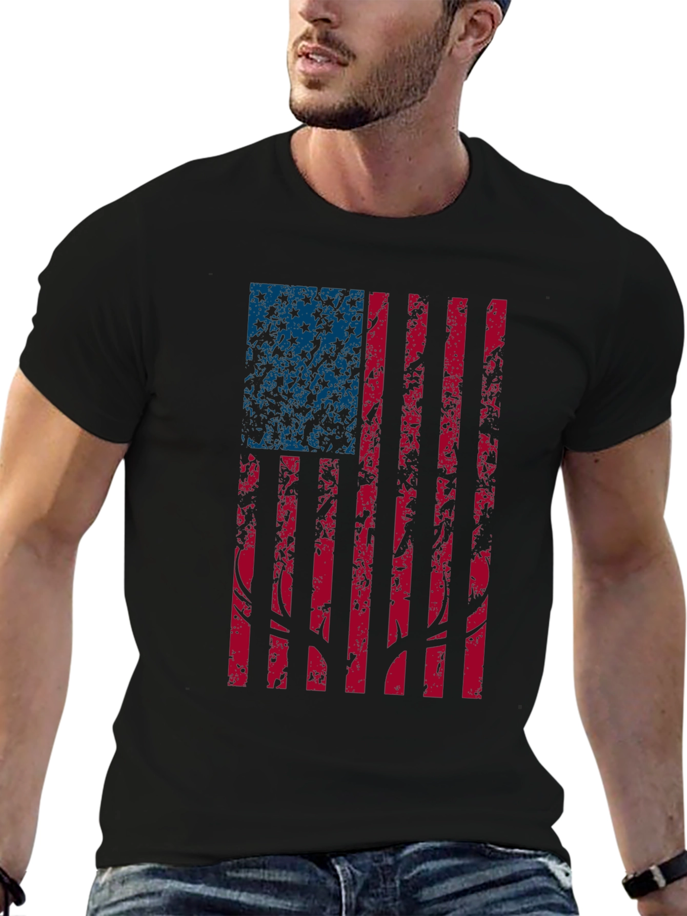 American Flag Deer Antler Graphic Tee - Black