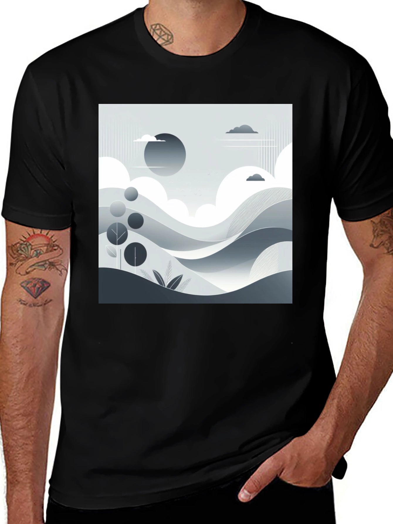 Modern Landscape Graphic Tee - Black