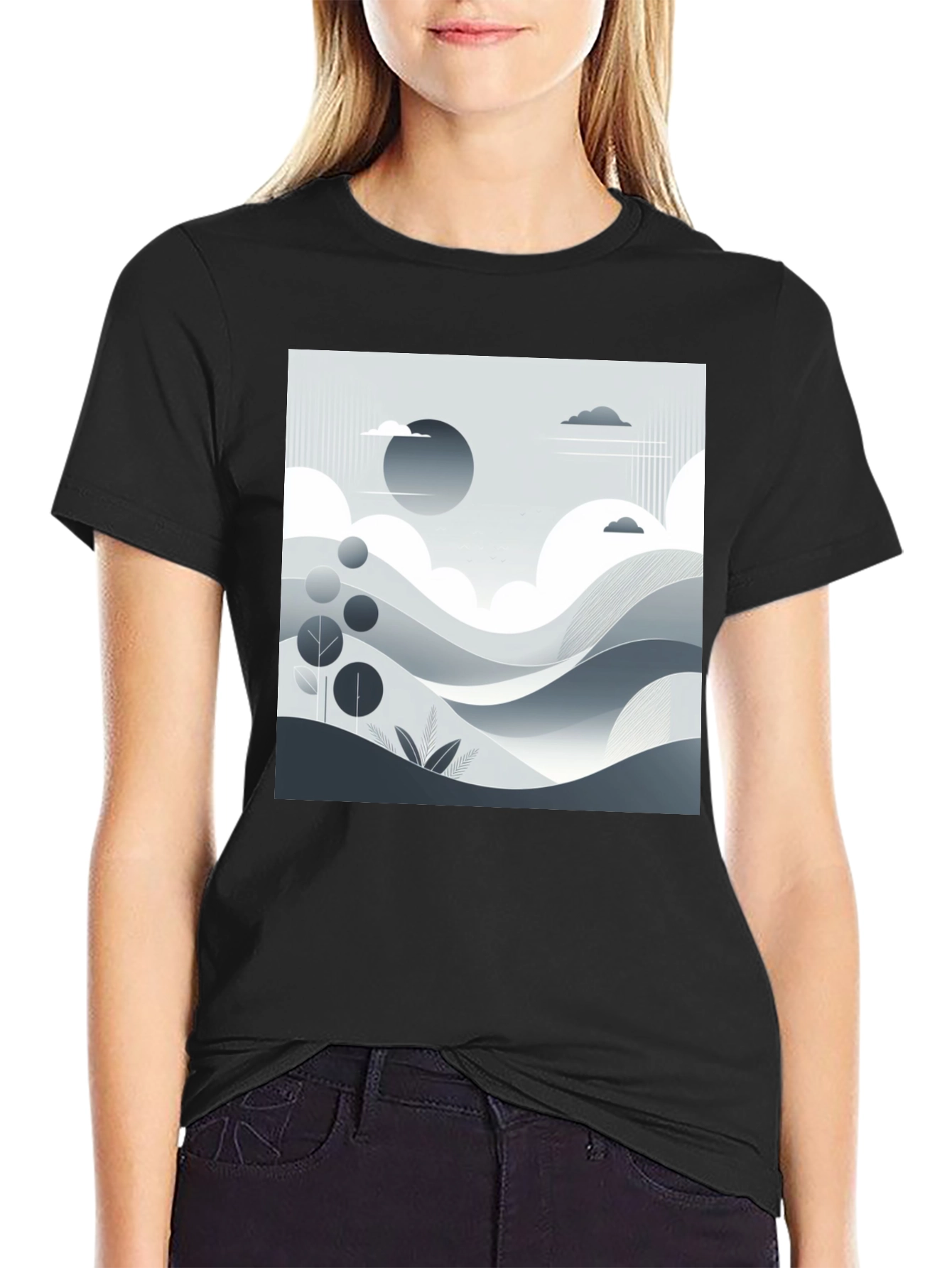 Modern Landscape Graphic Tee - Black