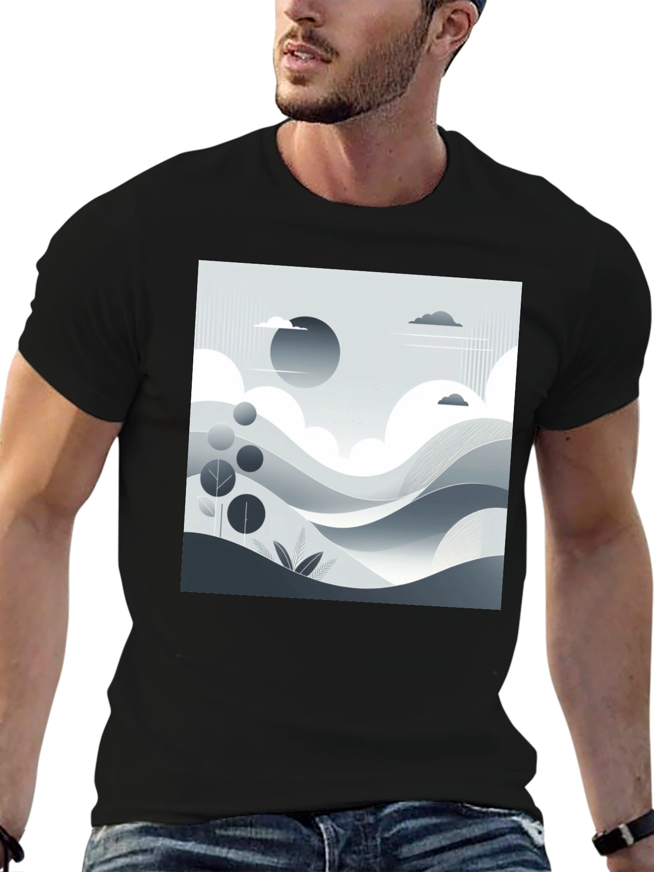 Modern Landscape Graphic Tee - Black