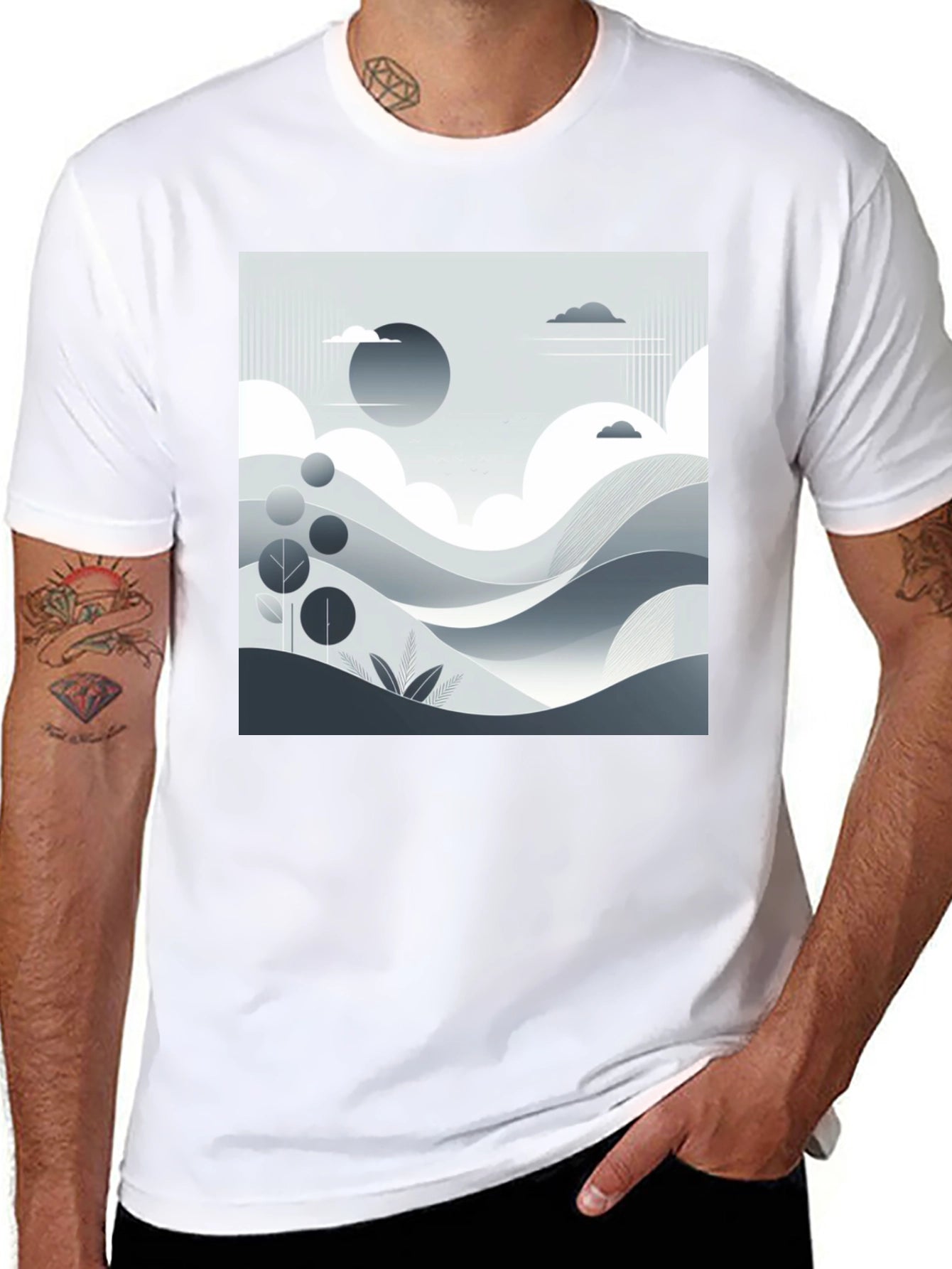 Modern Landscape Graphic Tee - Black