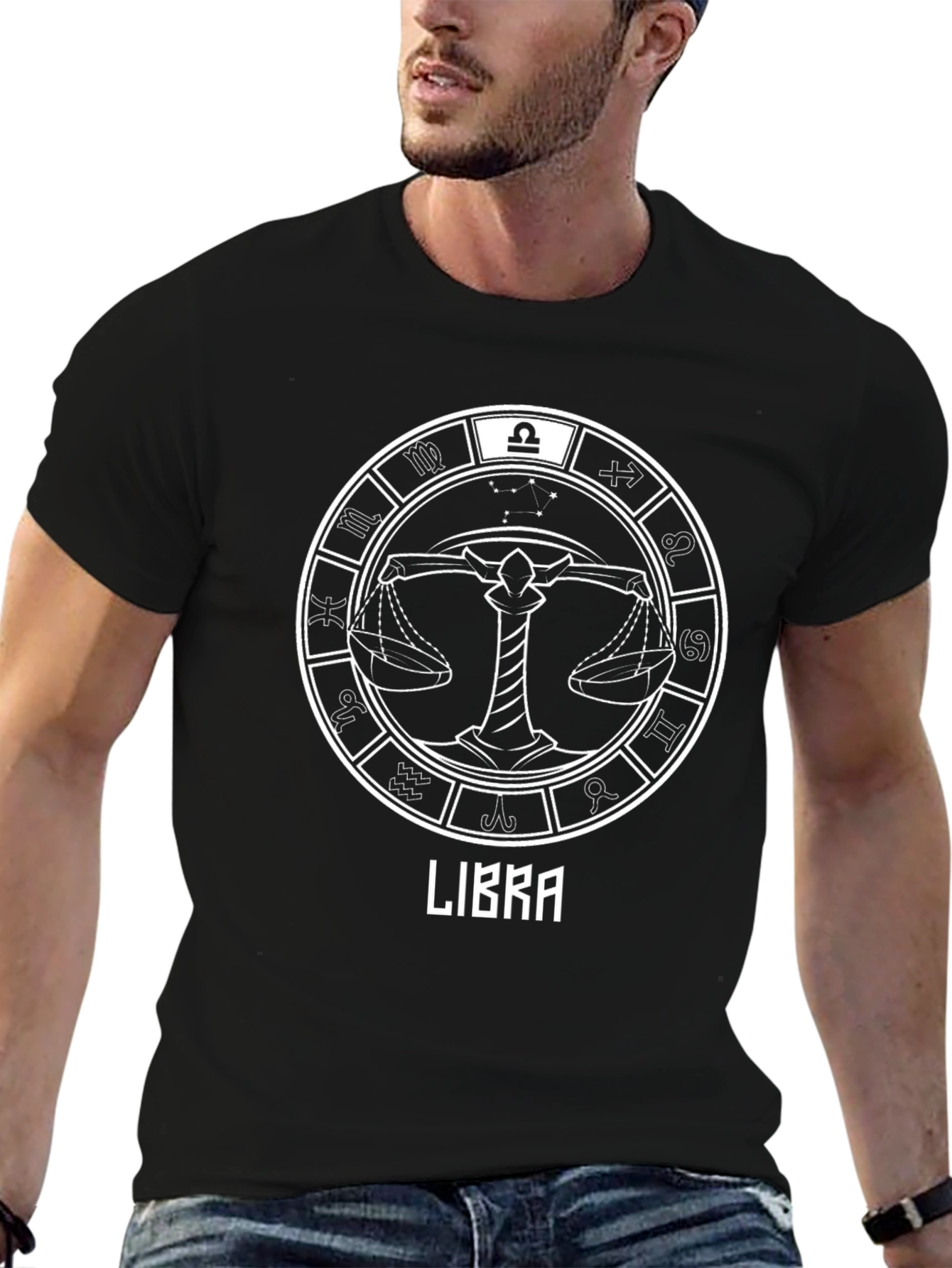 Libra Zodiac Sign Black T-Shirt