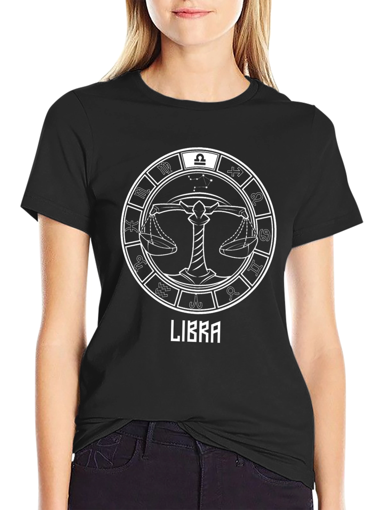 Libra Zodiac Sign Black T-Shirt