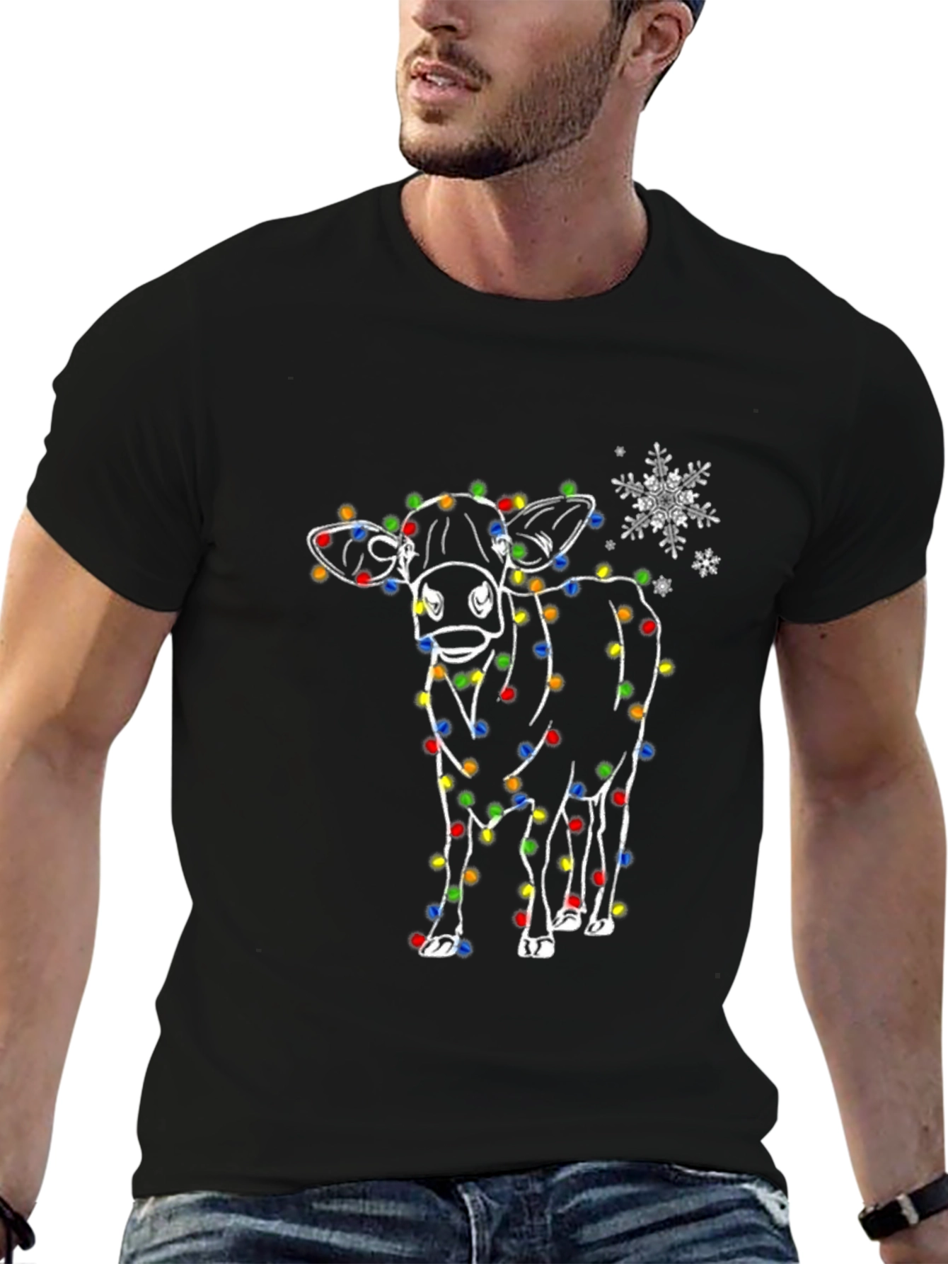 Festive Cow Christmas Light T-Shirt
