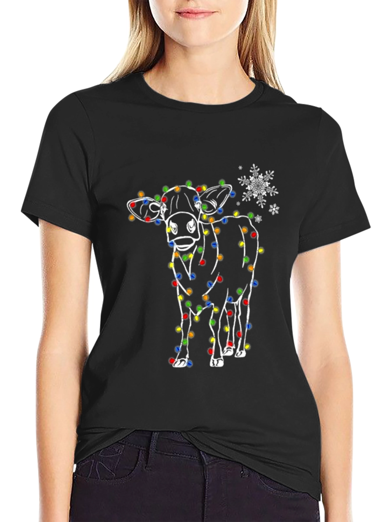 Festive Cow Christmas Light T-Shirt