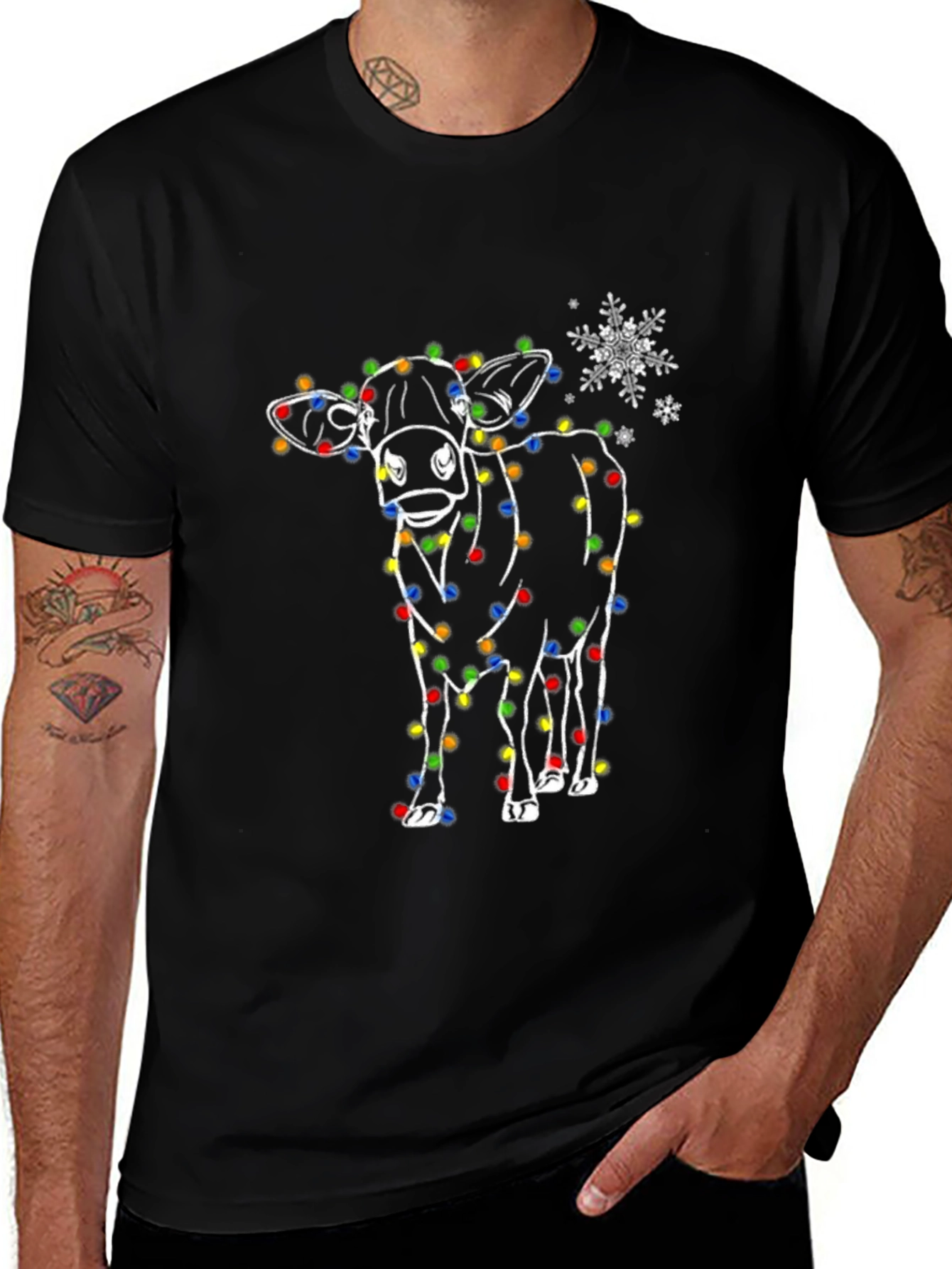 Festive Cow Christmas Light T-Shirt