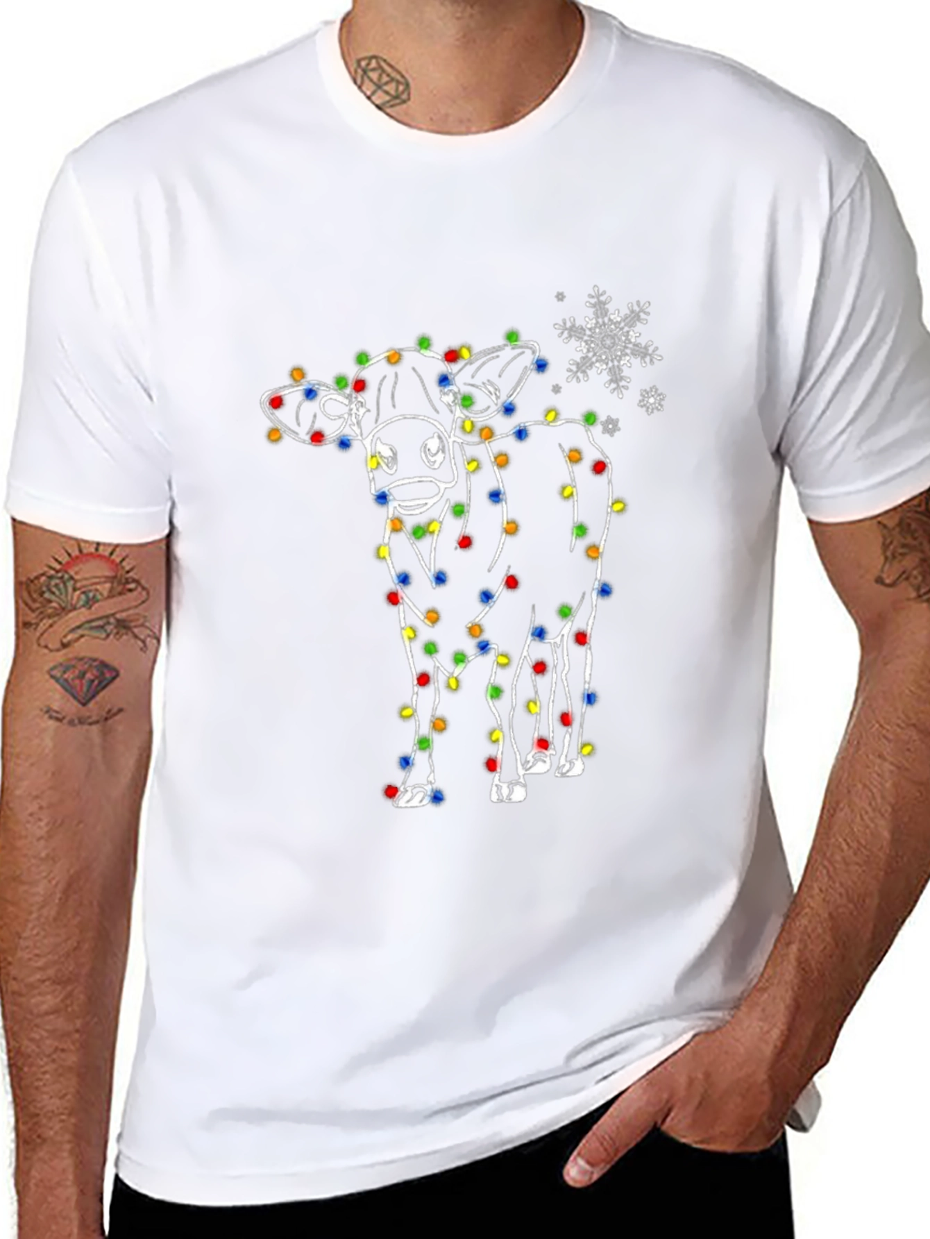 Festive Cow Christmas Light T-Shirt
