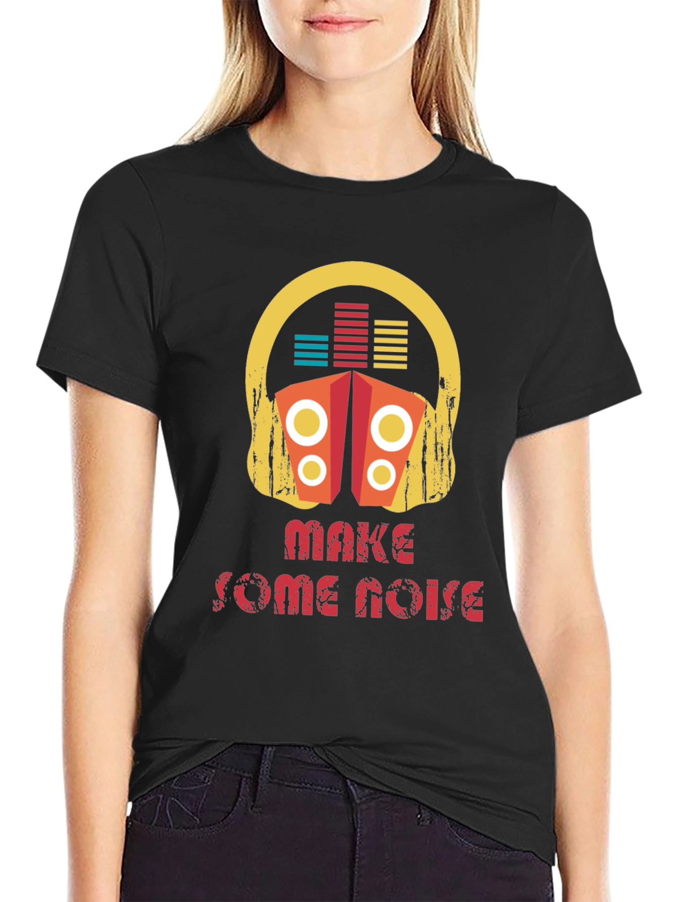 Make Some Noise Graphic Tee - Black Cotton T-Shirt