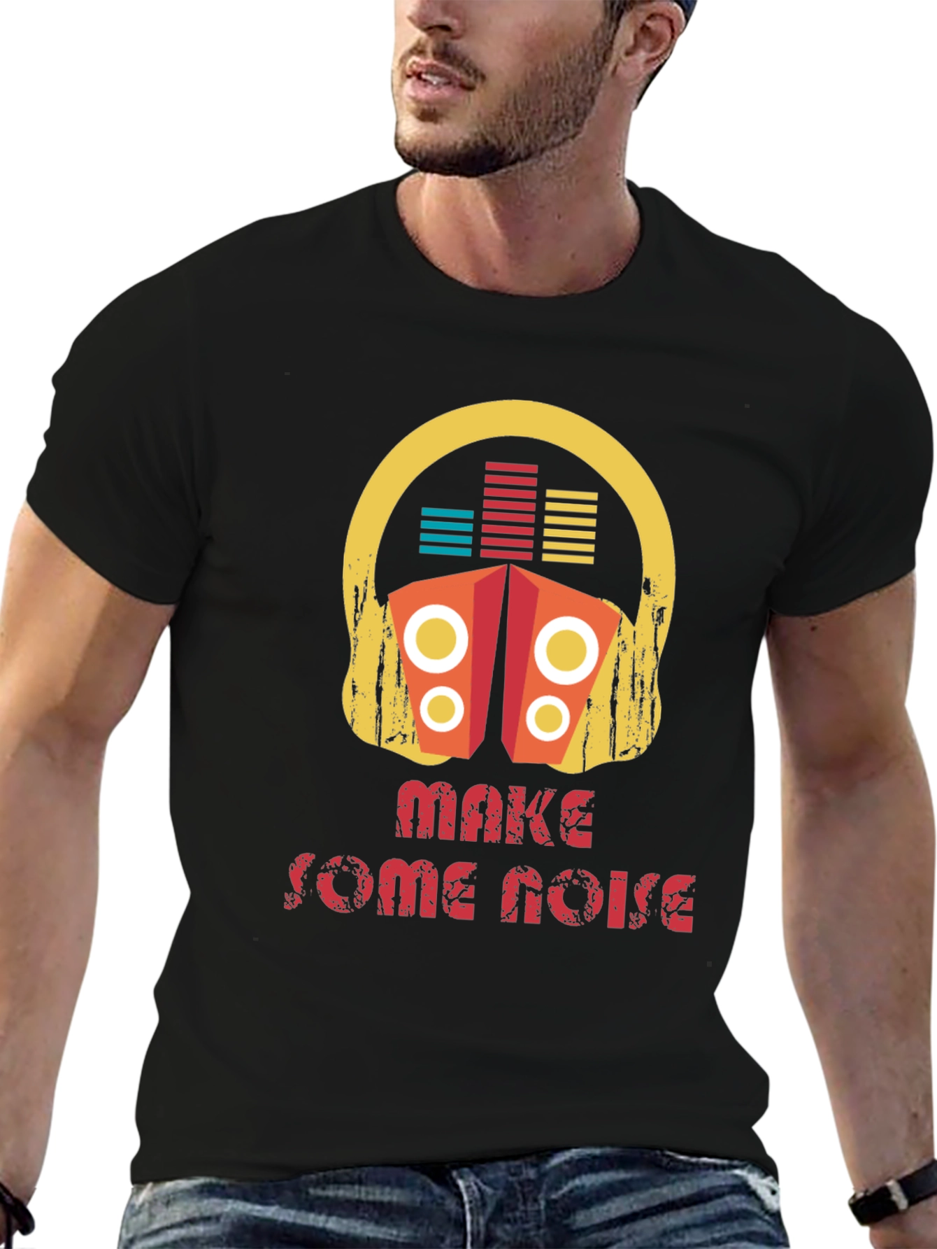 Make Some Noise Graphic Tee - Black Cotton T-Shirt