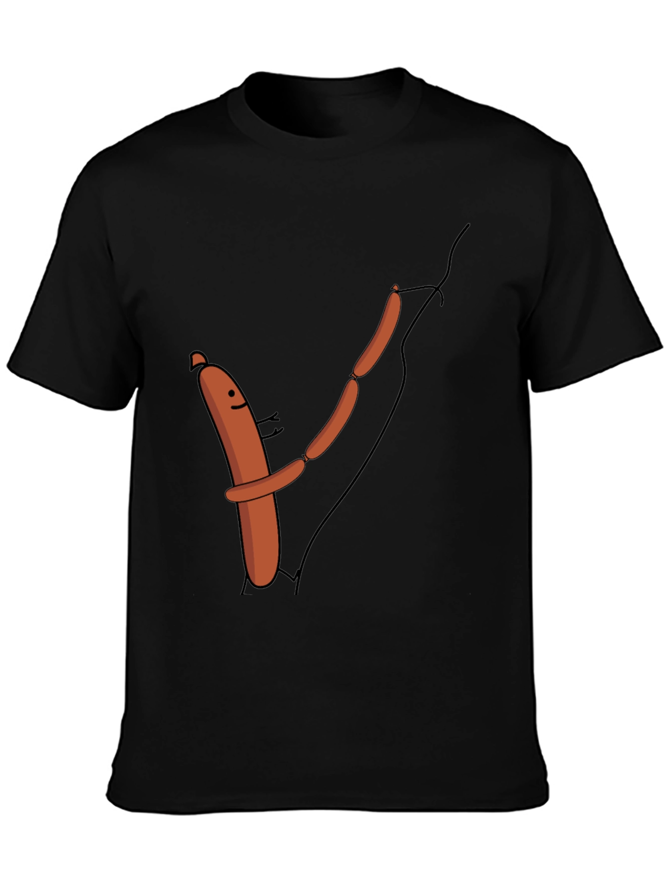 Funny Sausage Chain Hugging Black T-Shirt