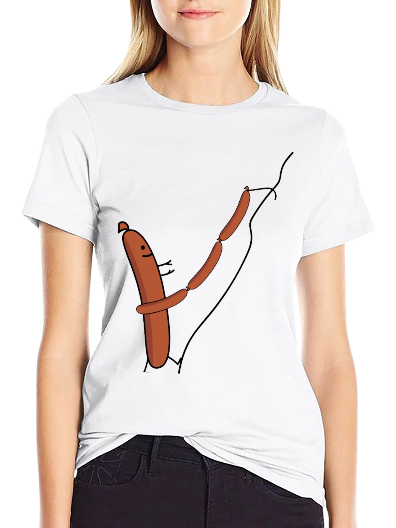 Funny Sausage Chain Hugging Black T-Shirt