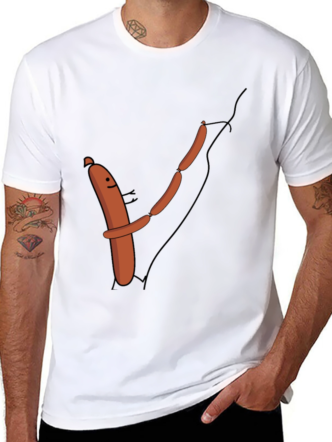 Funny Sausage Chain Hugging Black T-Shirt