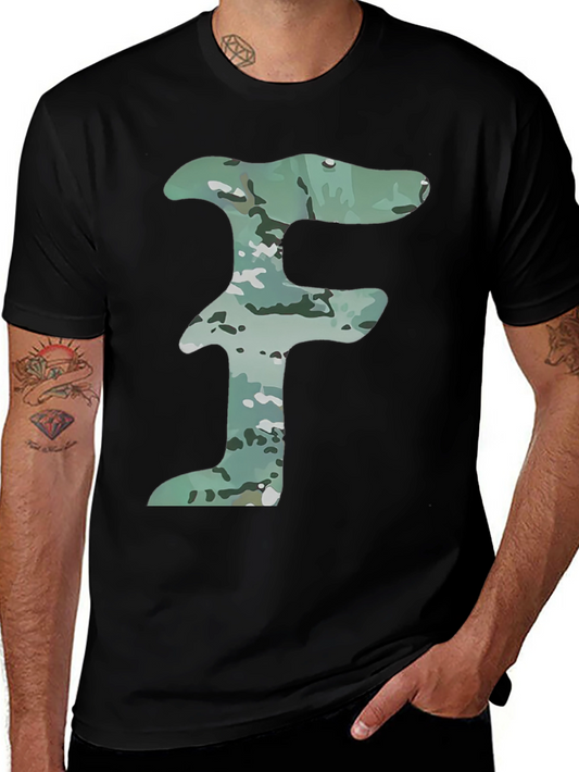 Camo Letter F Graphic Tee - Mens Black T-Shirt