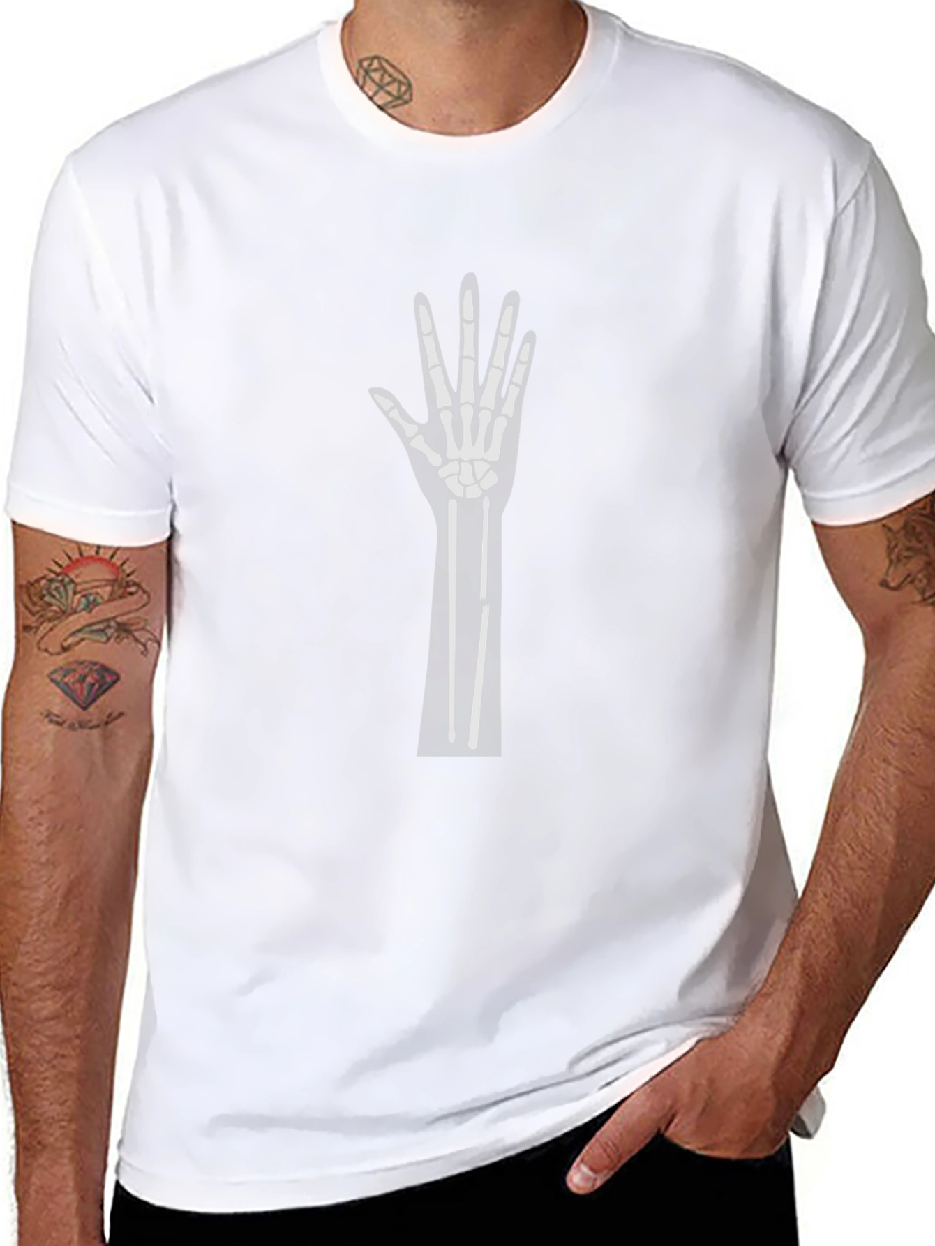Skeleton Hand Graphic Tee - Black Cotton Crew Neck