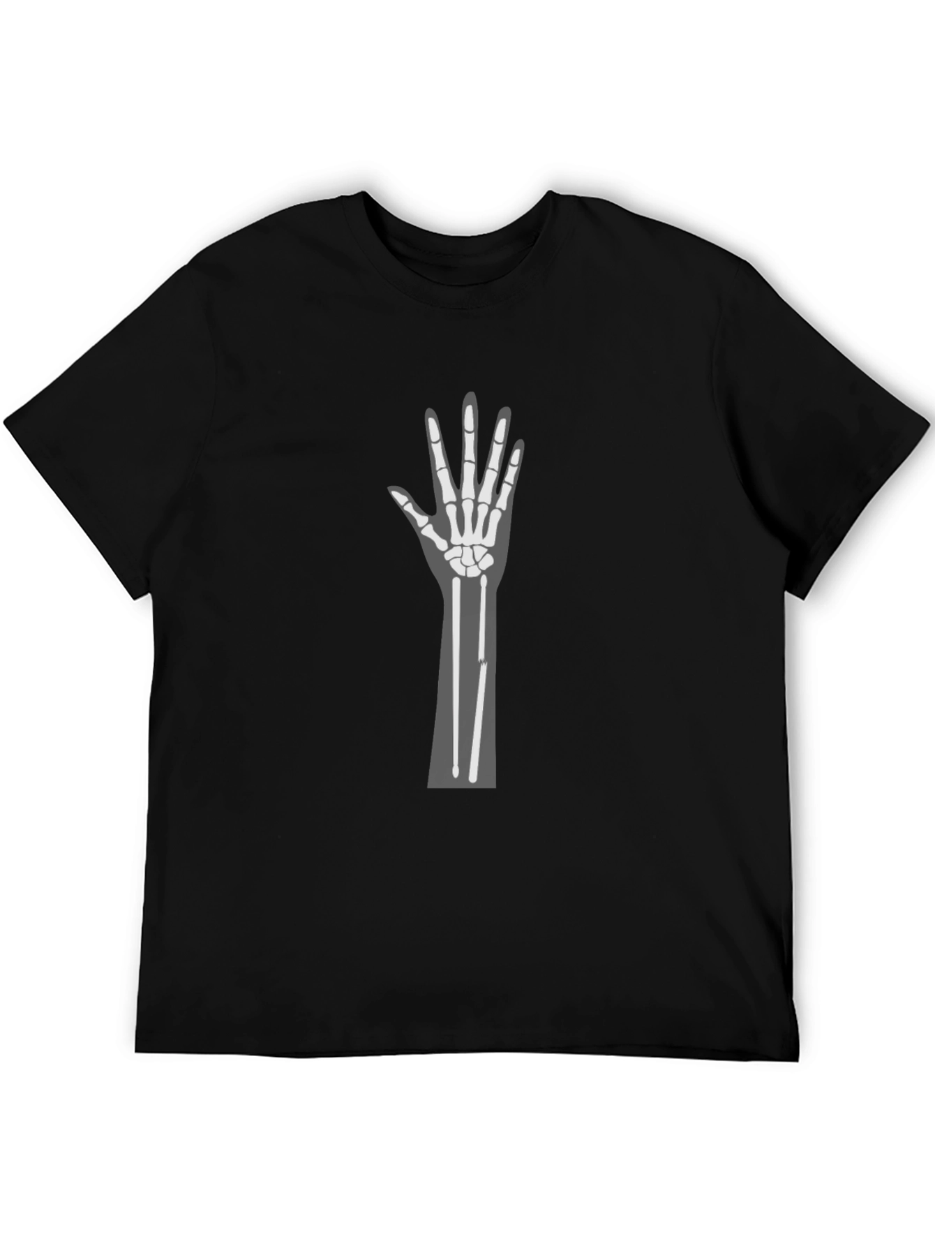 Skeleton Hand Graphic Tee - Black Cotton Crew Neck