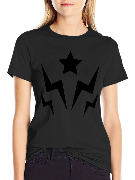 Bold Black Graphic Tee - Star & Lightning Bolts