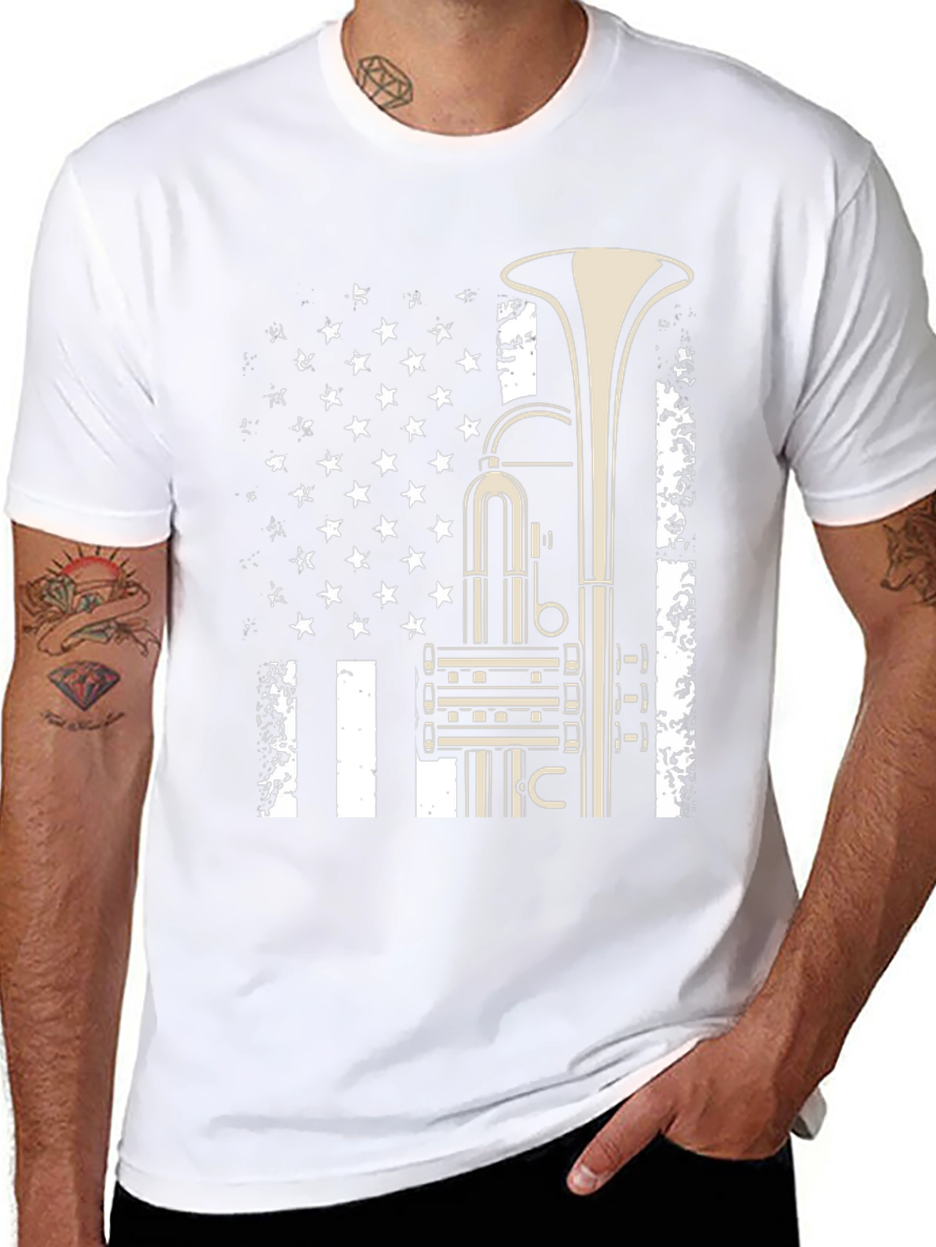 Trumpet Flag Graphic Tee - Music Lover Shirt