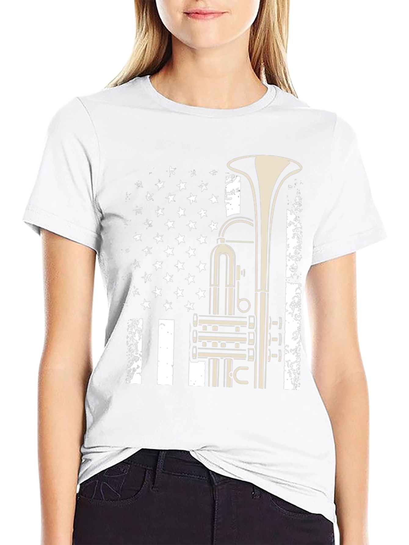 Trumpet Flag Graphic Tee - Music Lover Shirt