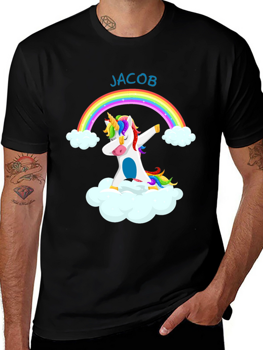 Unicorn Dabbing Rainbow T-Shirt-Jacob Custom Name Tee