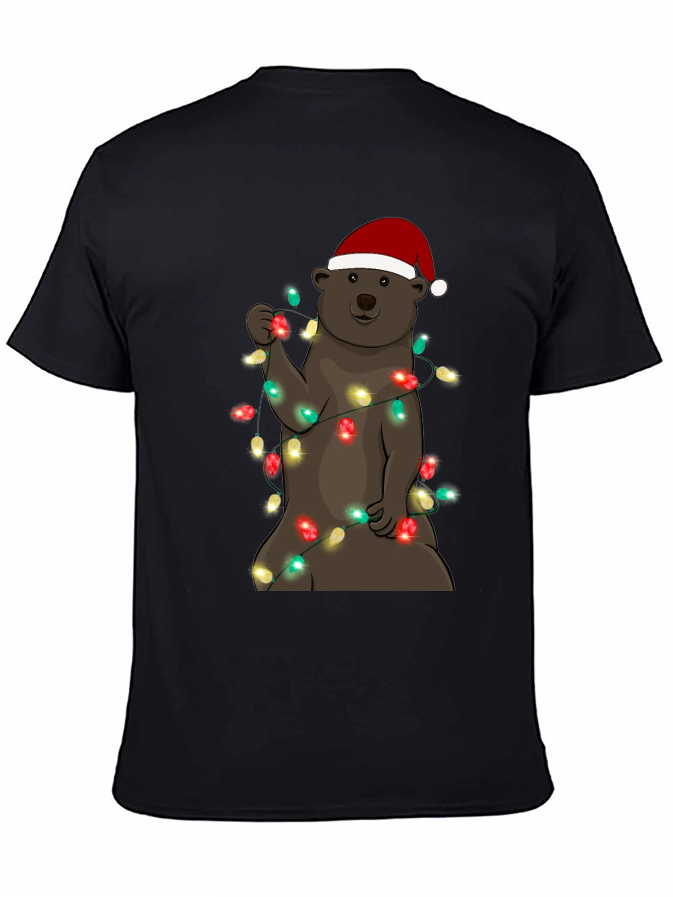 Festive Bear T-Shirt with Christmas Lights & Santa Hat