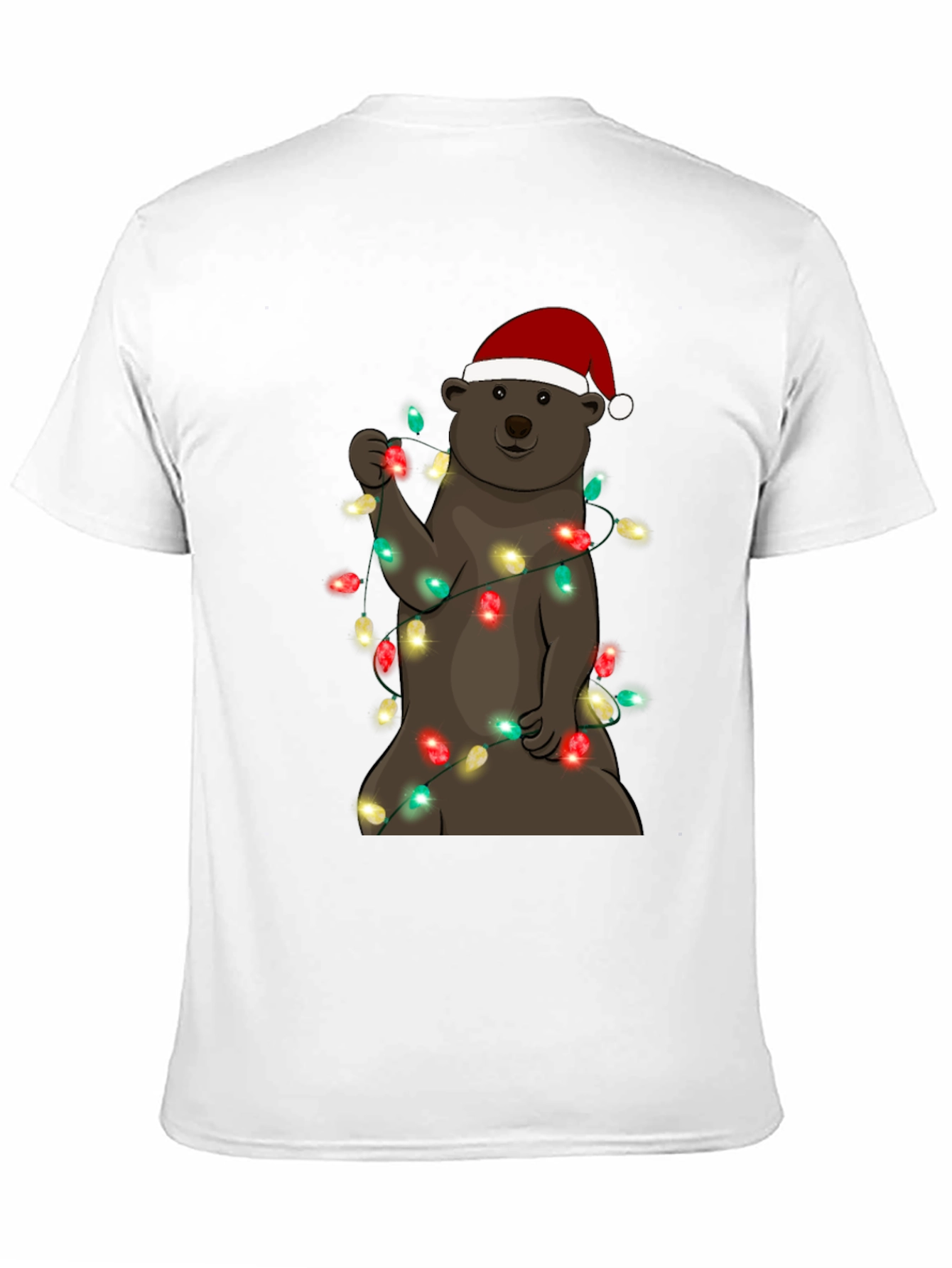 Festive Bear T-Shirt with Christmas Lights & Santa Hat