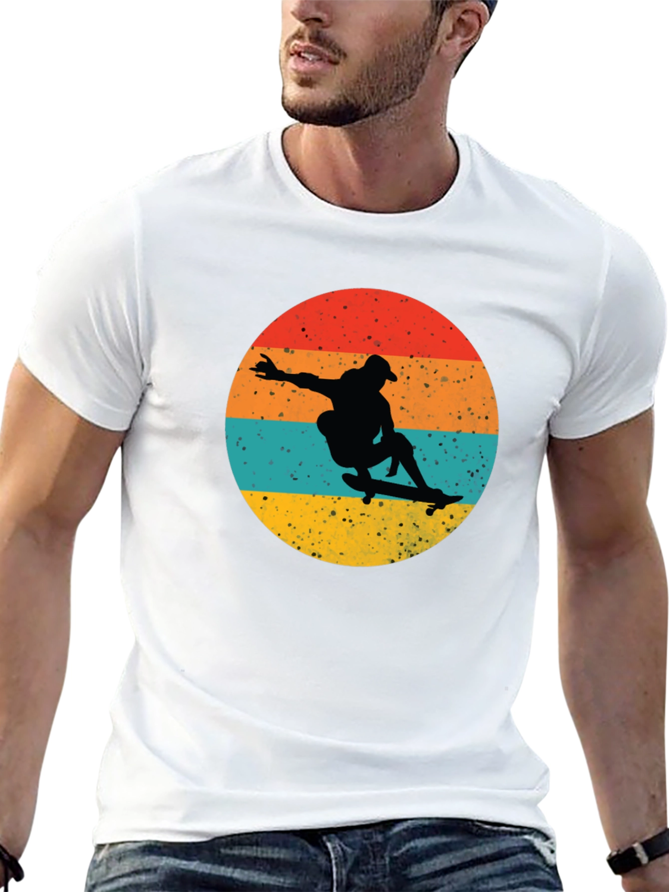 Retro Skateboarder Graphic Tee - Black
