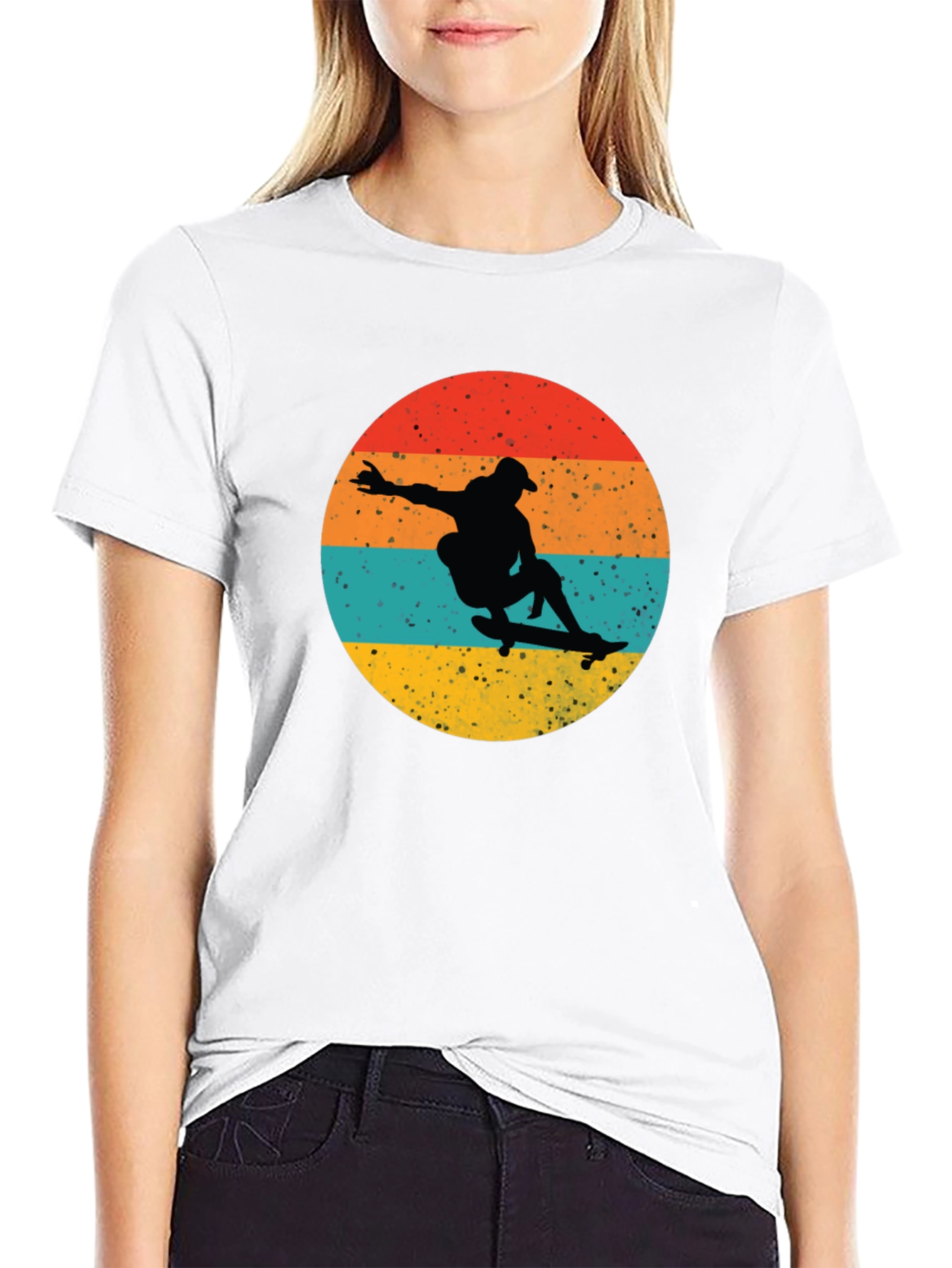 Retro Skateboarder Graphic Tee - Black