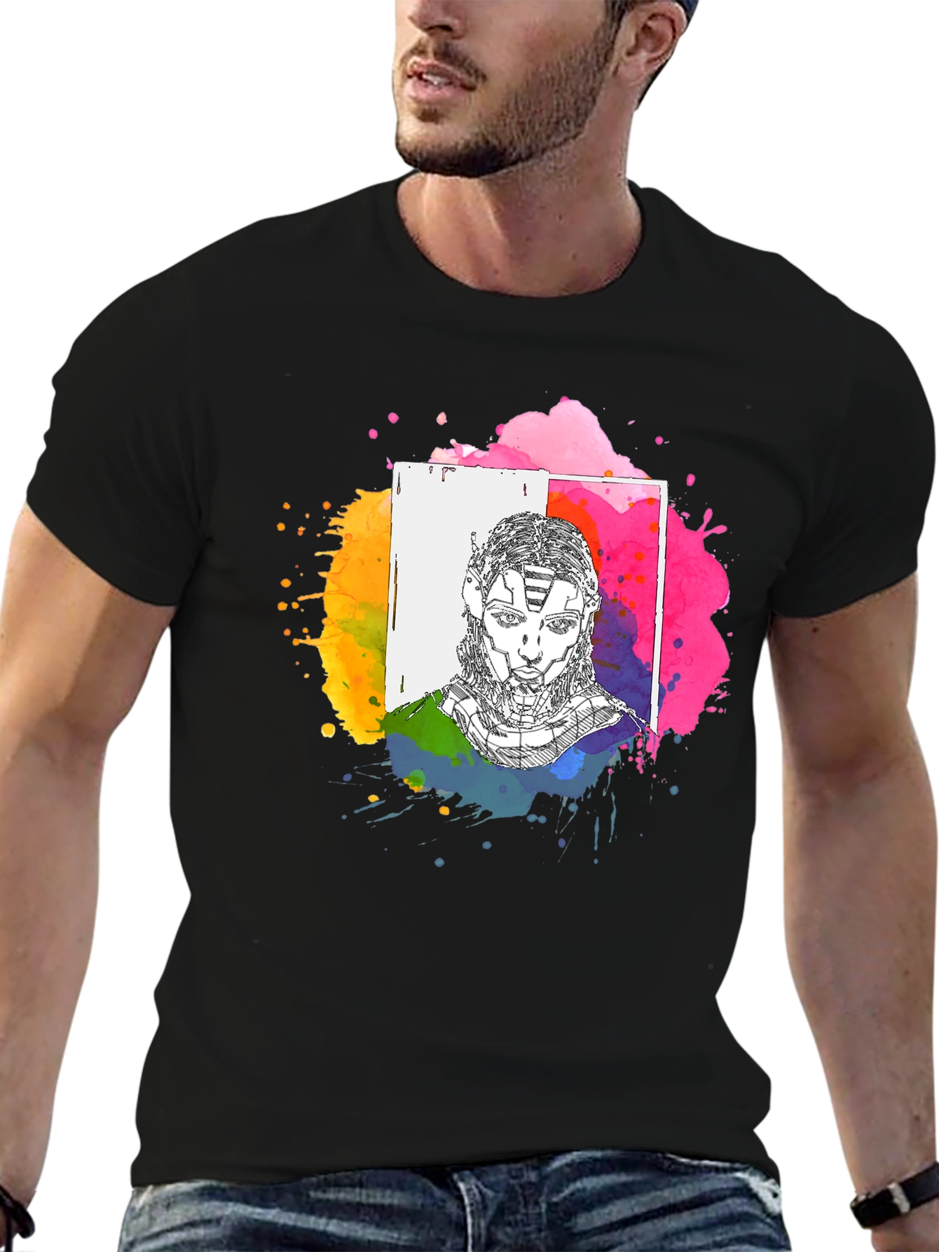 Abstract Avatar Graphic Tee - Black Unisex T-Shirt