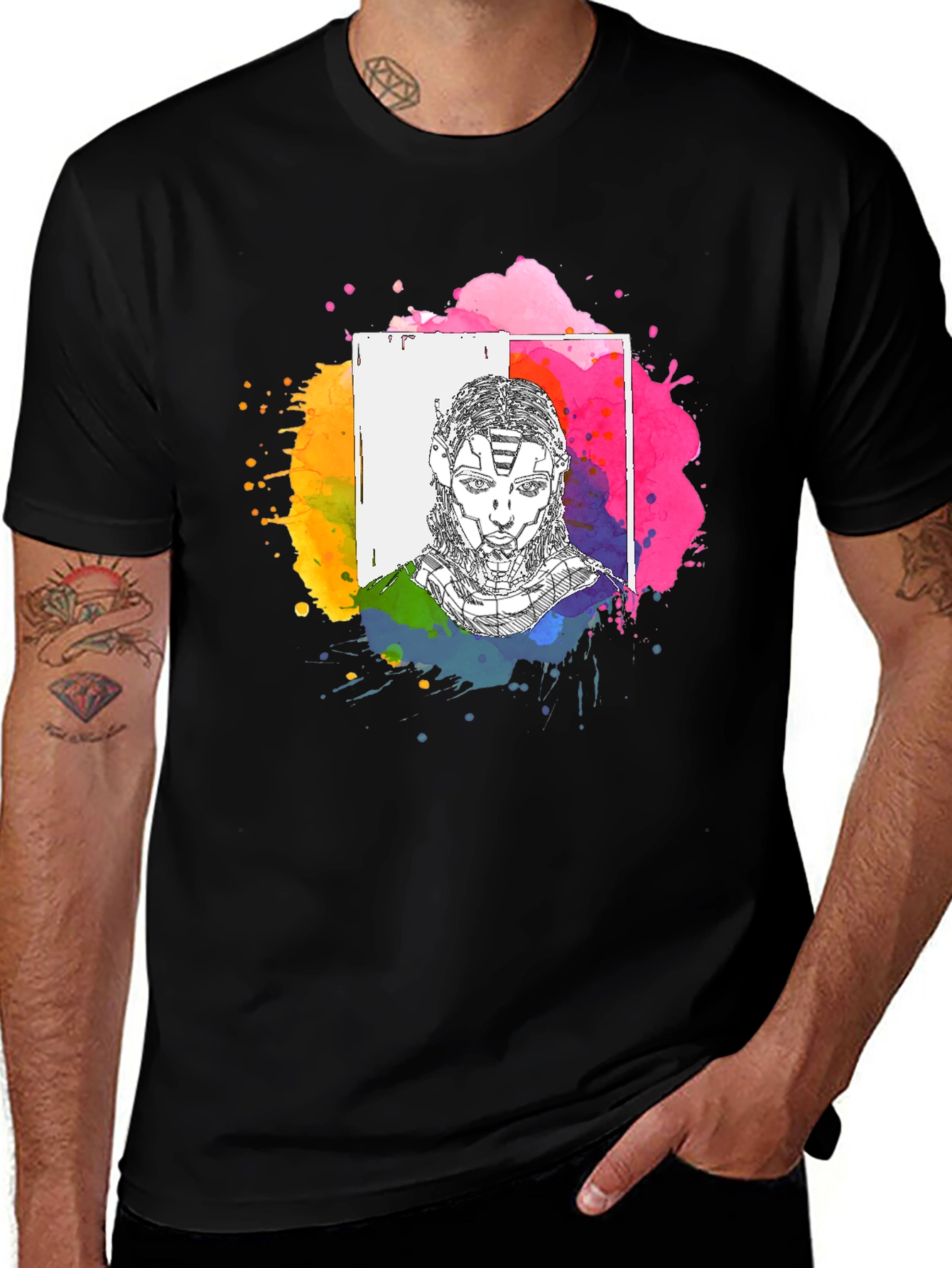 Abstract Avatar Graphic Tee - Black Unisex T-Shirt