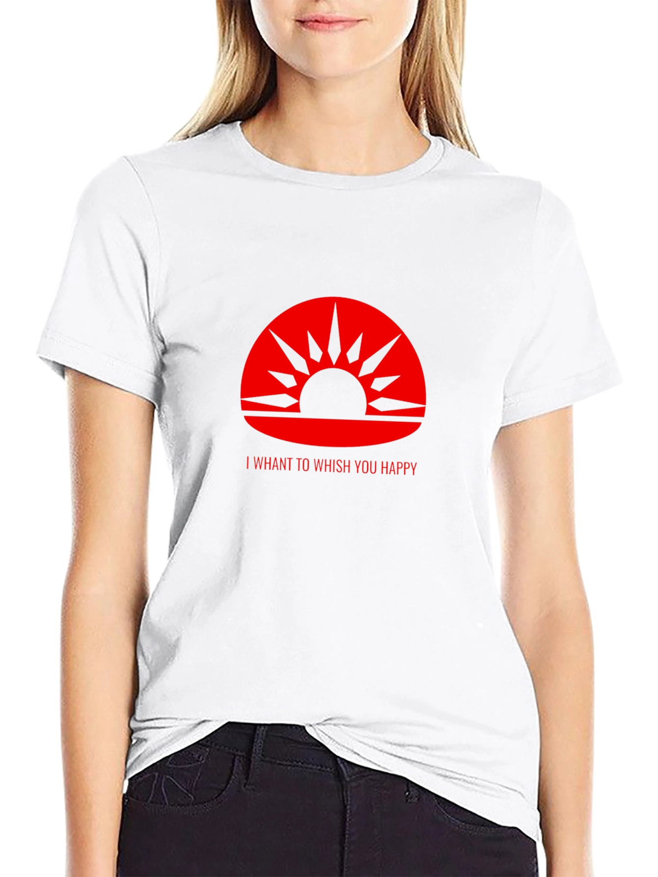 Red Sunrise Graphic Print Black T-Shirt