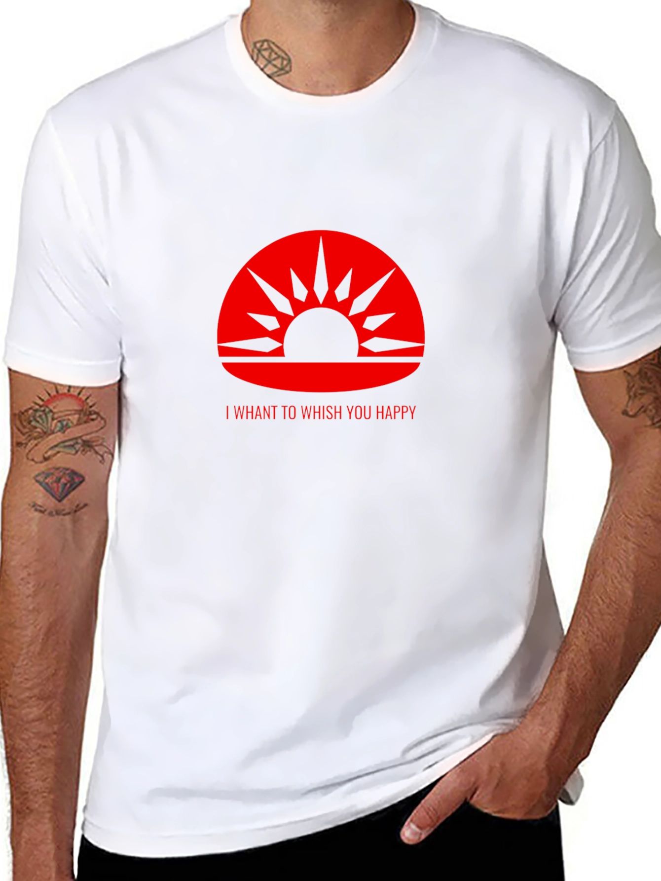Red Sunrise Graphic Print Black T-Shirt