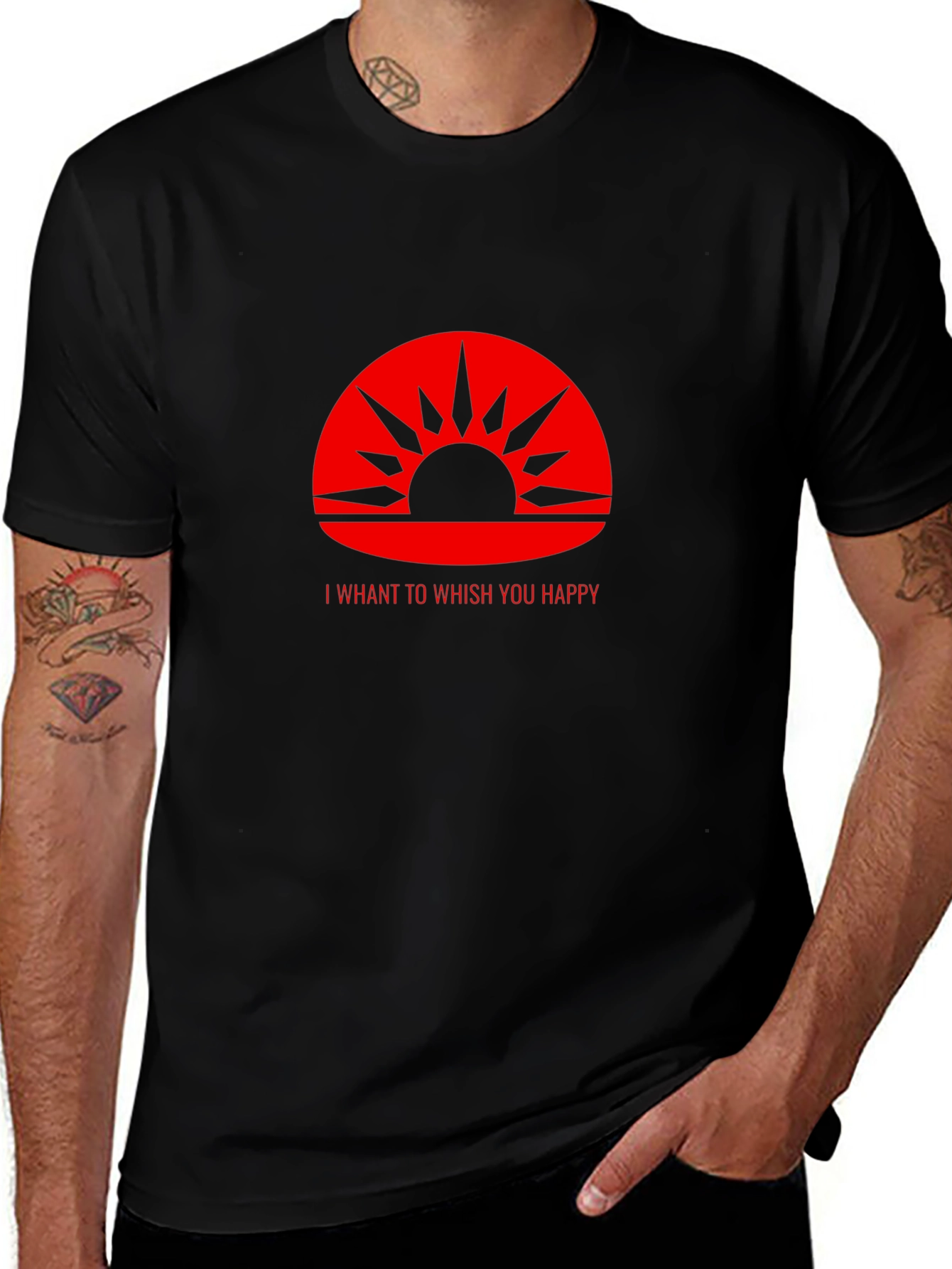 Red Sunrise Graphic Print Black T-Shirt