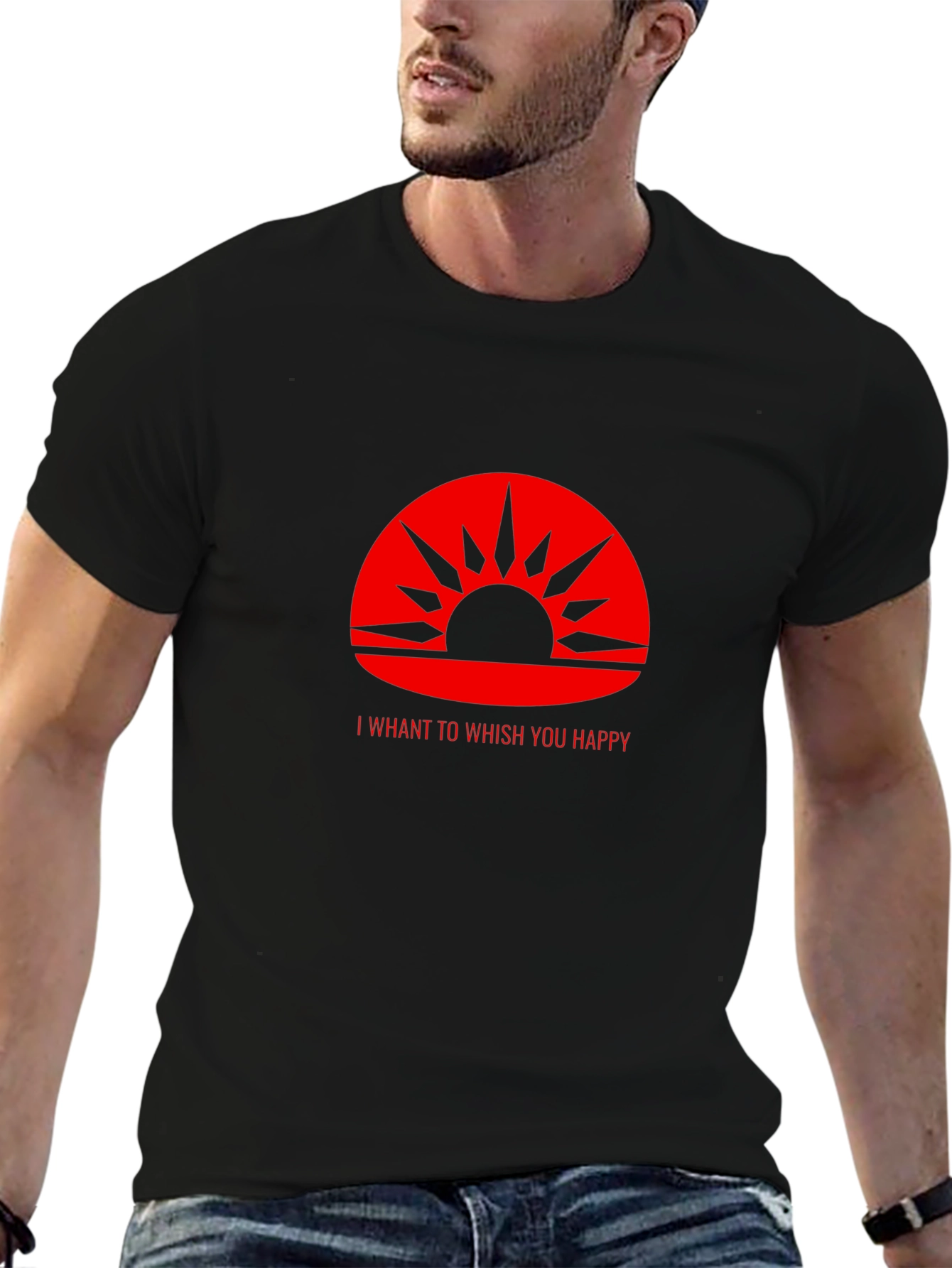 Red Sunrise Graphic Print Black T-Shirt