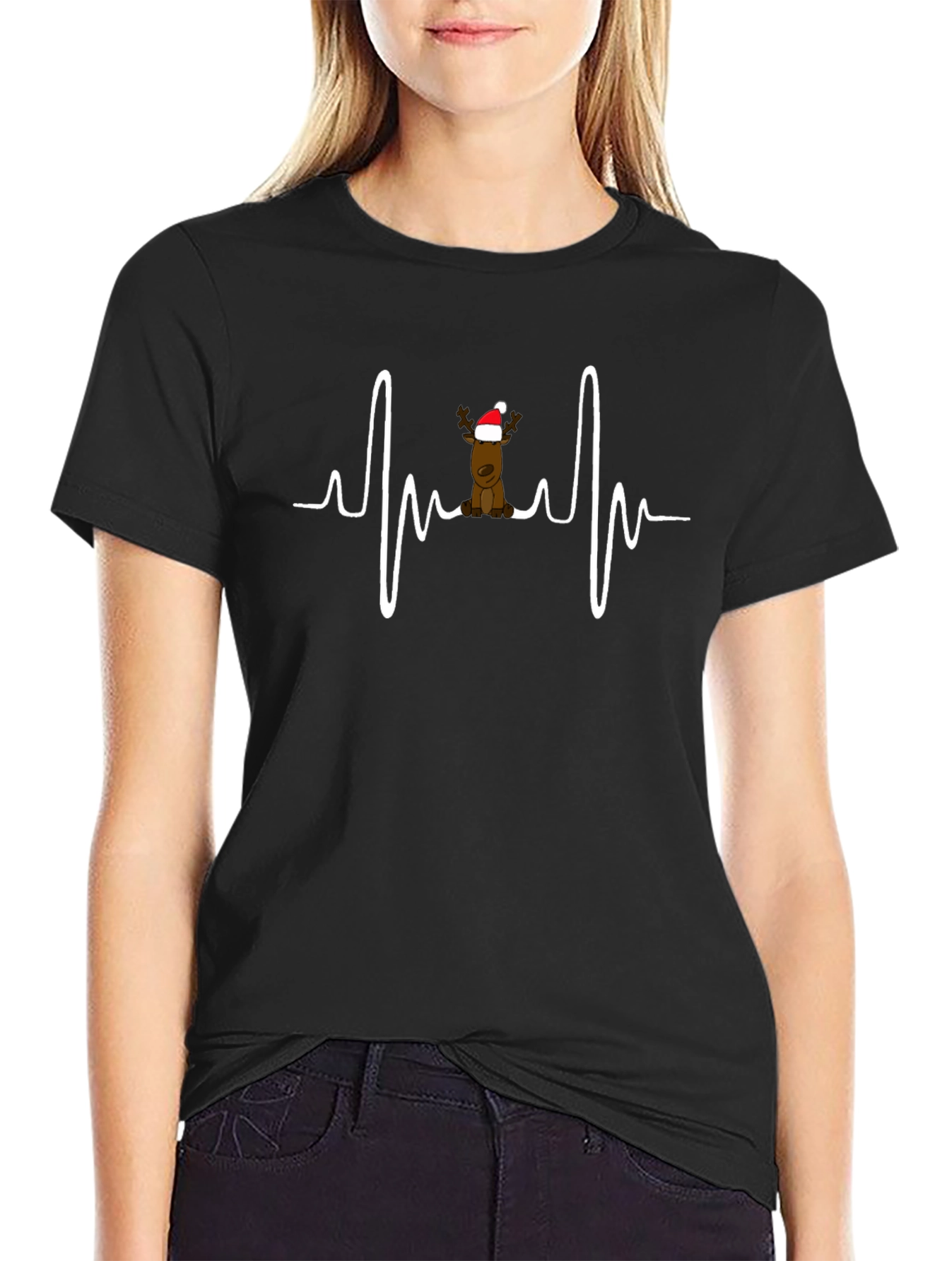 Christmas Reindeer Heartbeat T-Shirt