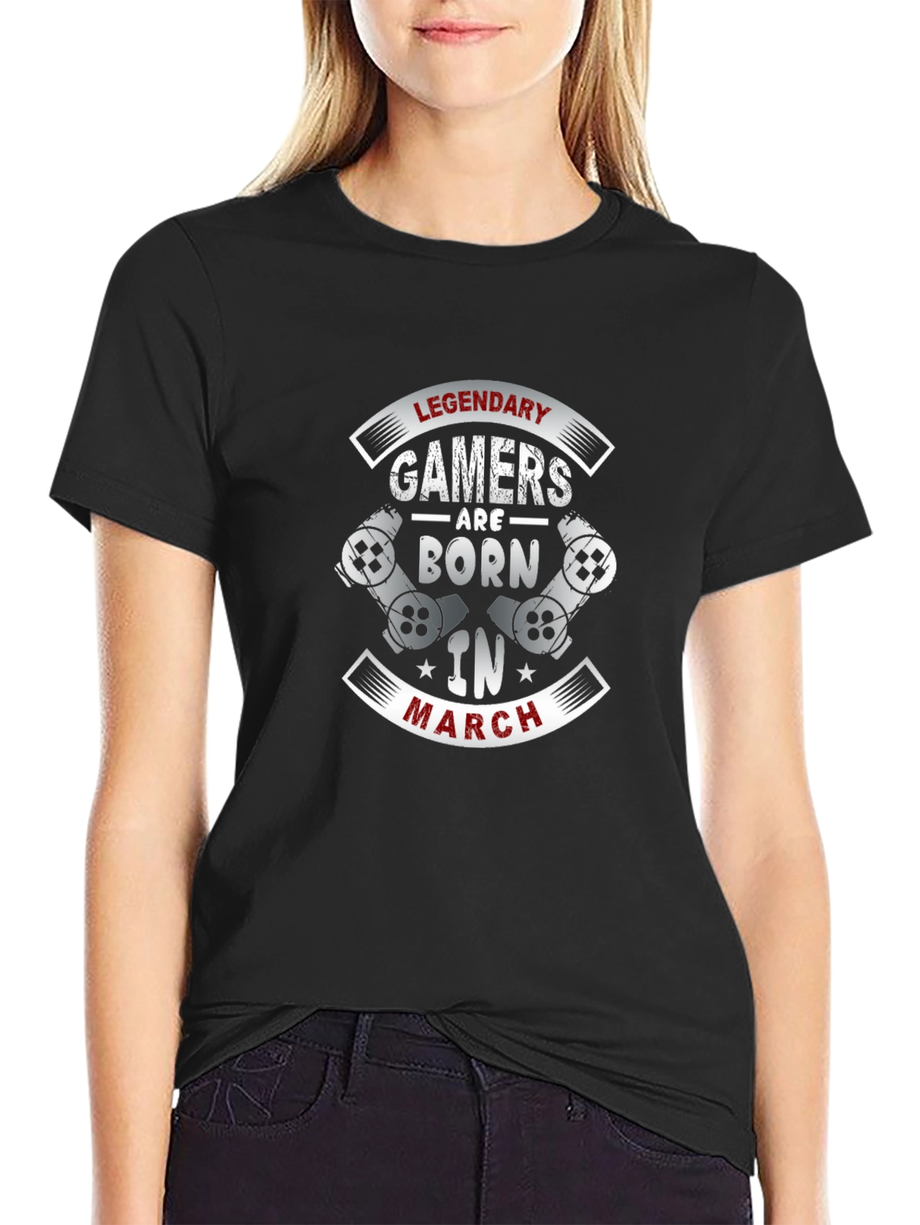 Legendary Gamers Born in March Black Graphic T-Shirt