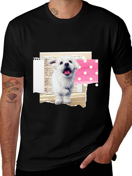 Cute Dog Collage Graphic Tee - Black Cotton T-Shirt