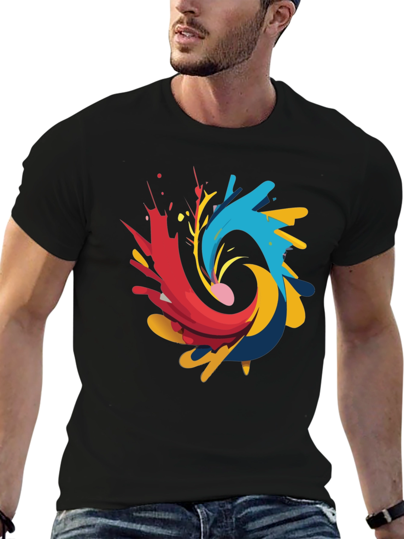 Abstract Swirl Graphic Tee - Black