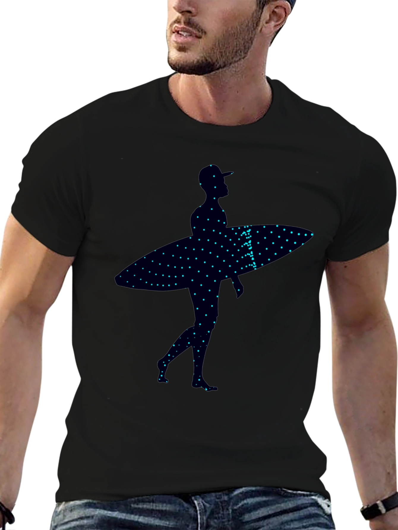 Surfer Silhouette Graphic Tee - Trendy Black T-Shirt