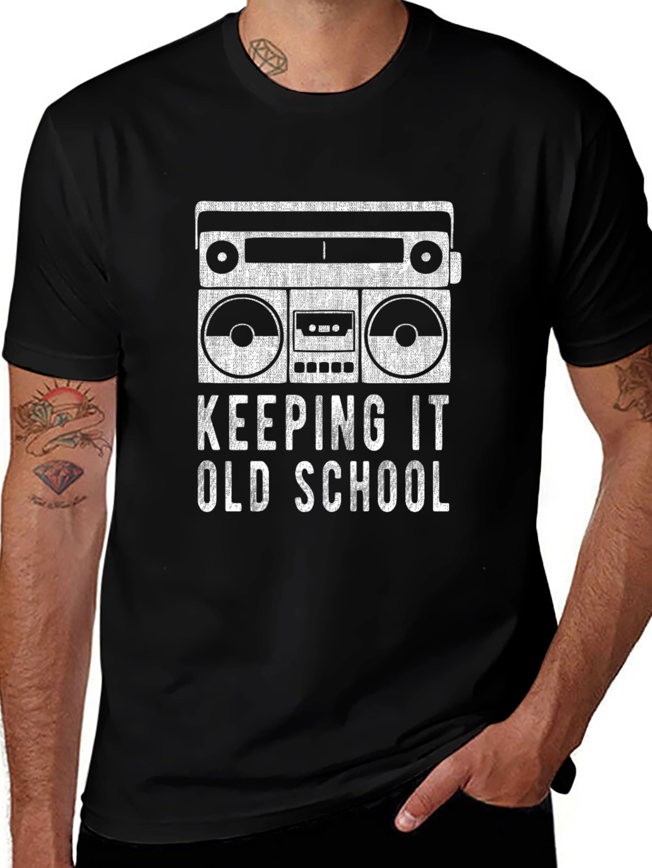 Retro Boombox Keeping It Old School Black T-Shirt