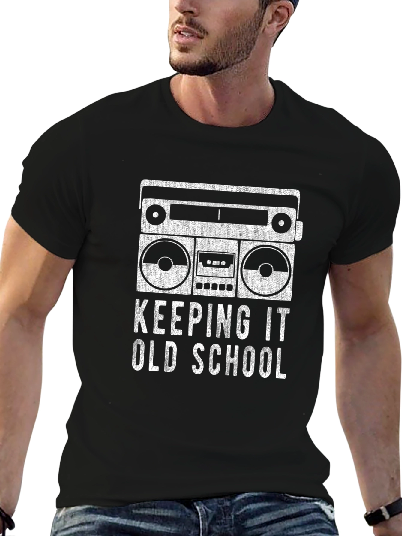Retro Boombox Keeping It Old School Black T-Shirt