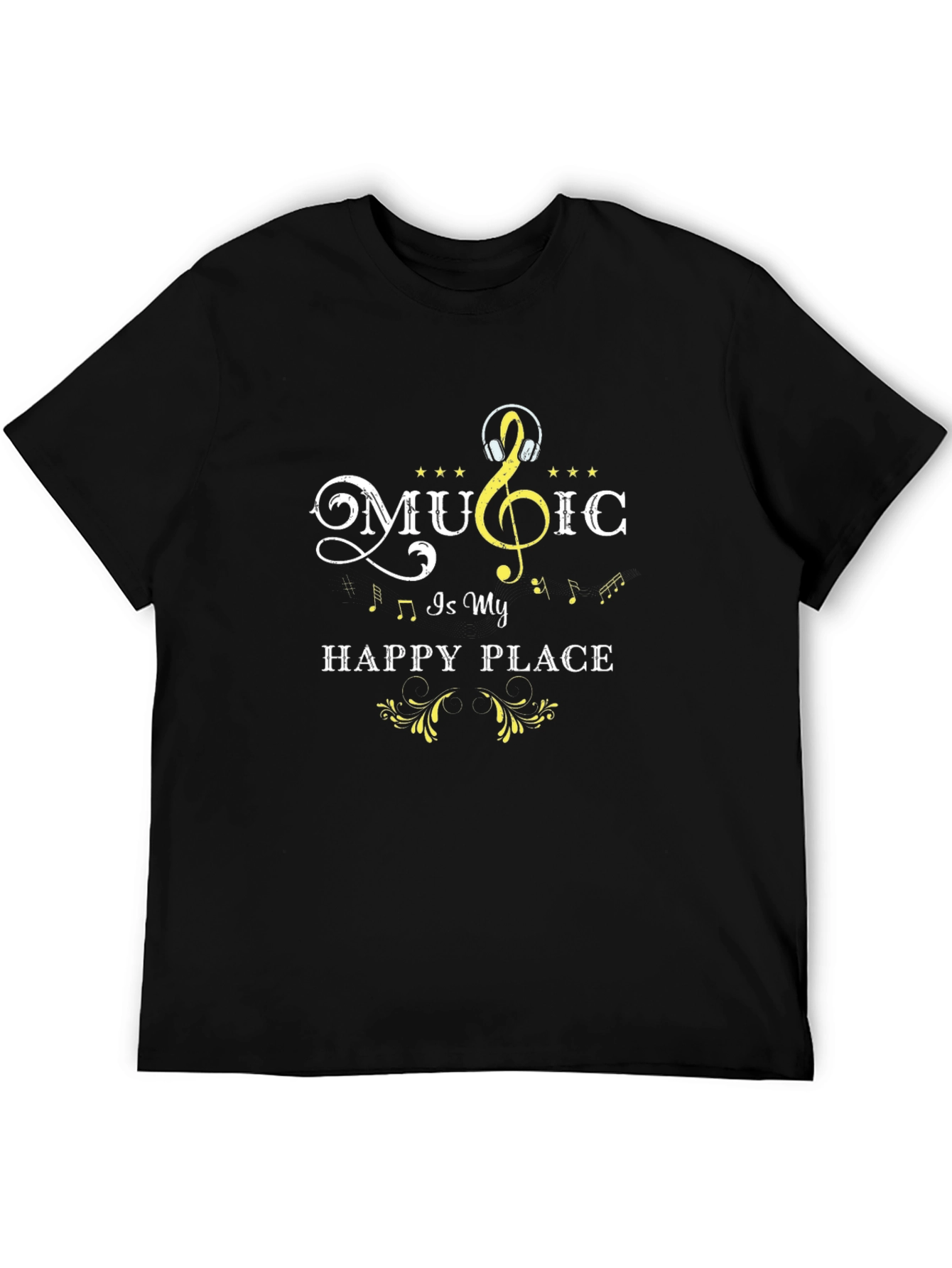 Music is My Happy Place T-Shirt - Black