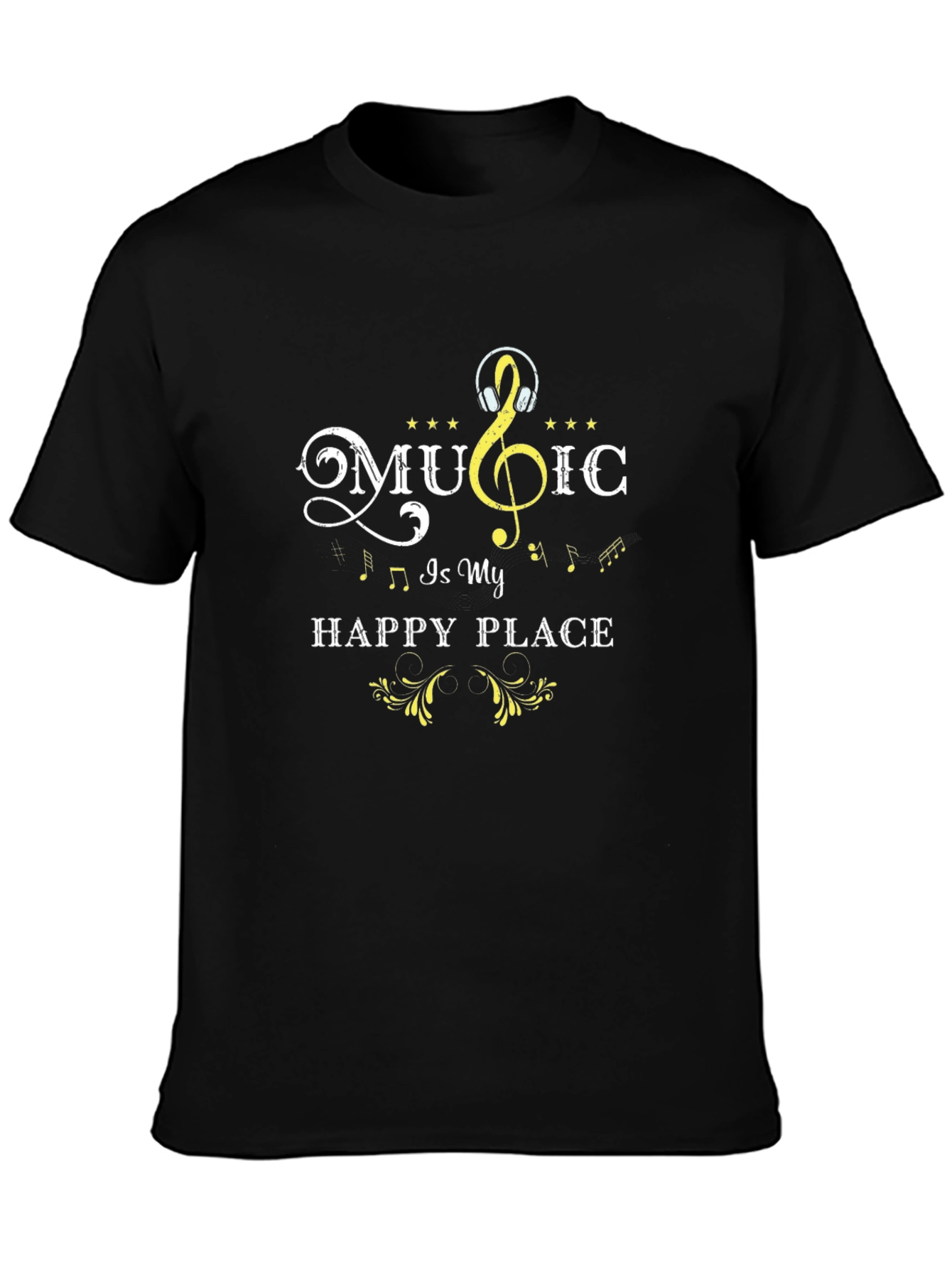 Music is My Happy Place T-Shirt - Black